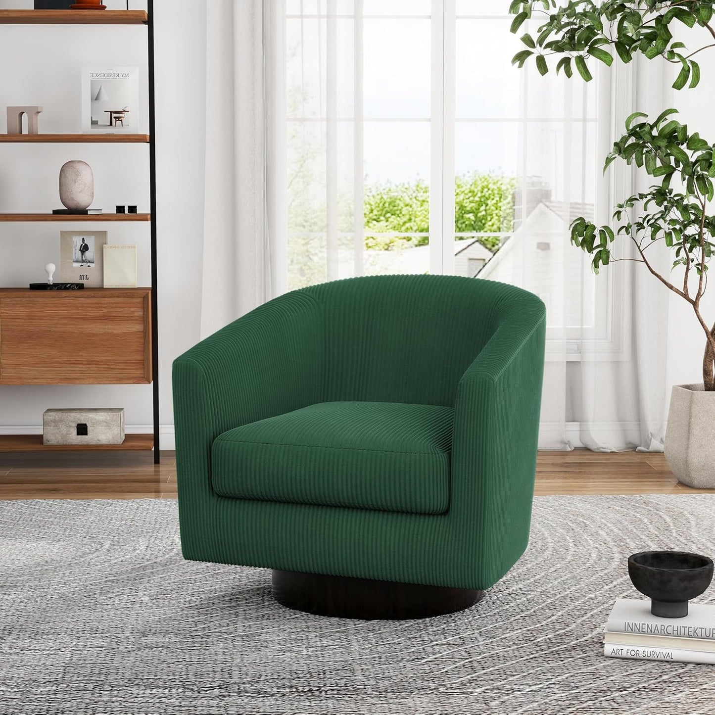 UIXE Swivel Accent Chairs Set of 2, Corduroy Barrel Club Chair Upholstered Armchair for Living Room, Round Arm Chair Bedroom Single Sofa Reading Seat - Camel