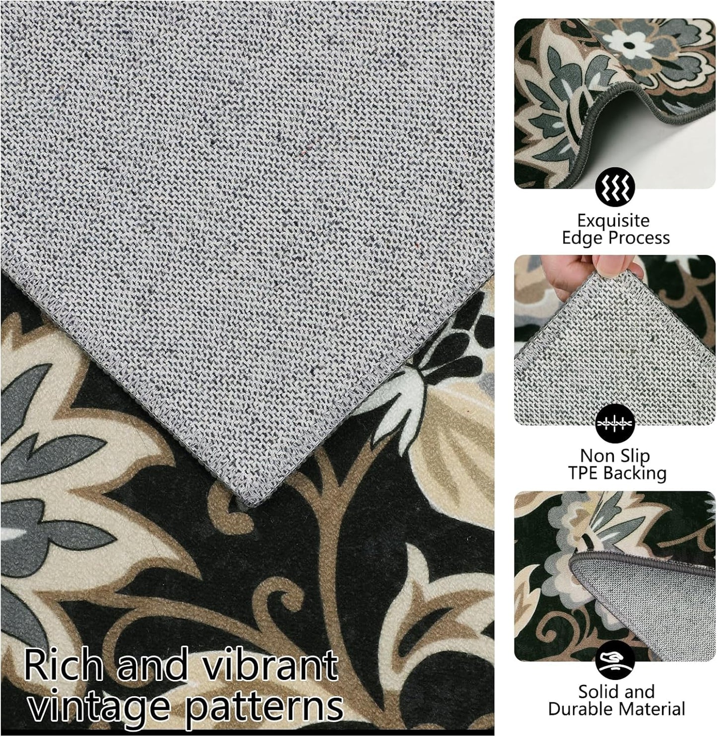 Homcomoda Boho 3 Piece Rug Set with Runner - Non Slip Floor Mats, Washable Kitchen Carpet Runner for Laundry, Hallway