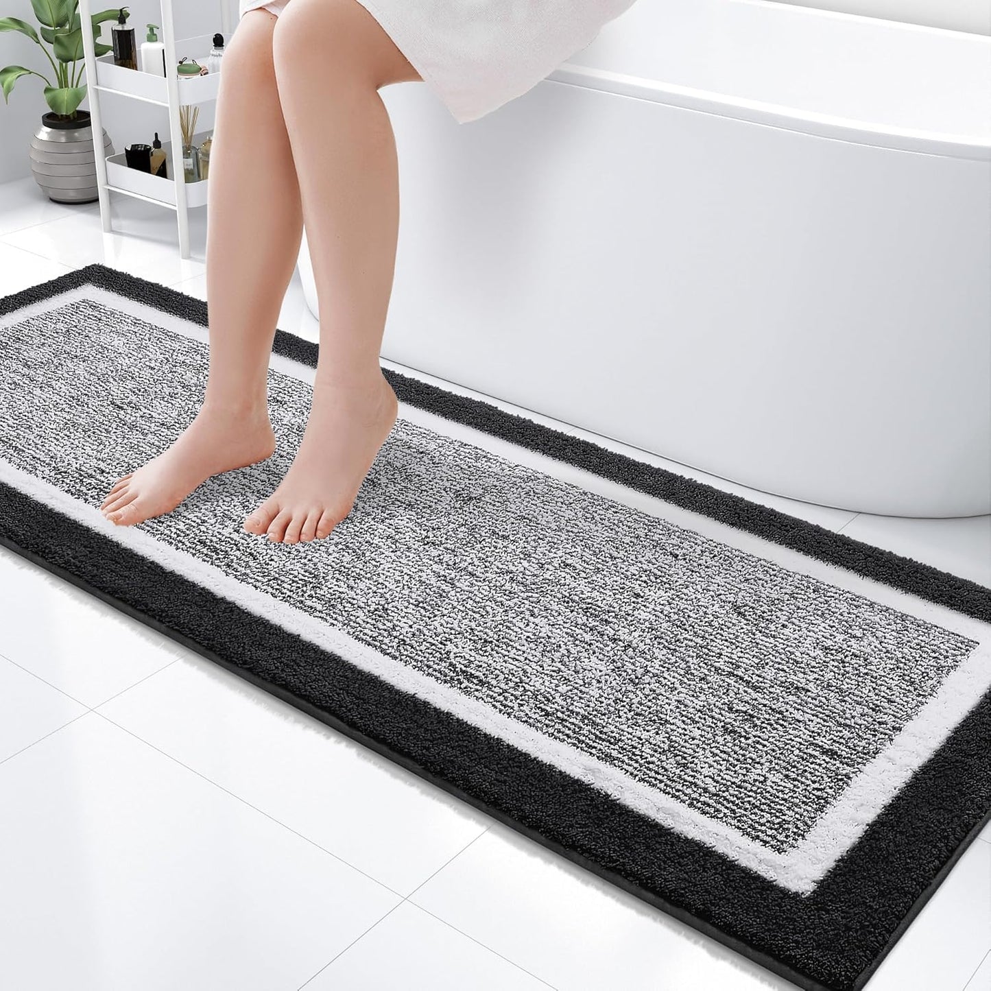 OLANLY Bathroom Rugs 24x16, Extra Soft and Absorbent Microfiber Bath Mat, Non-Slip, Machine Washable, Quick Dry Shaggy Bath Carpet, Suitable for Bathroom Floor, Tub, Shower (Small, Dark Grey)