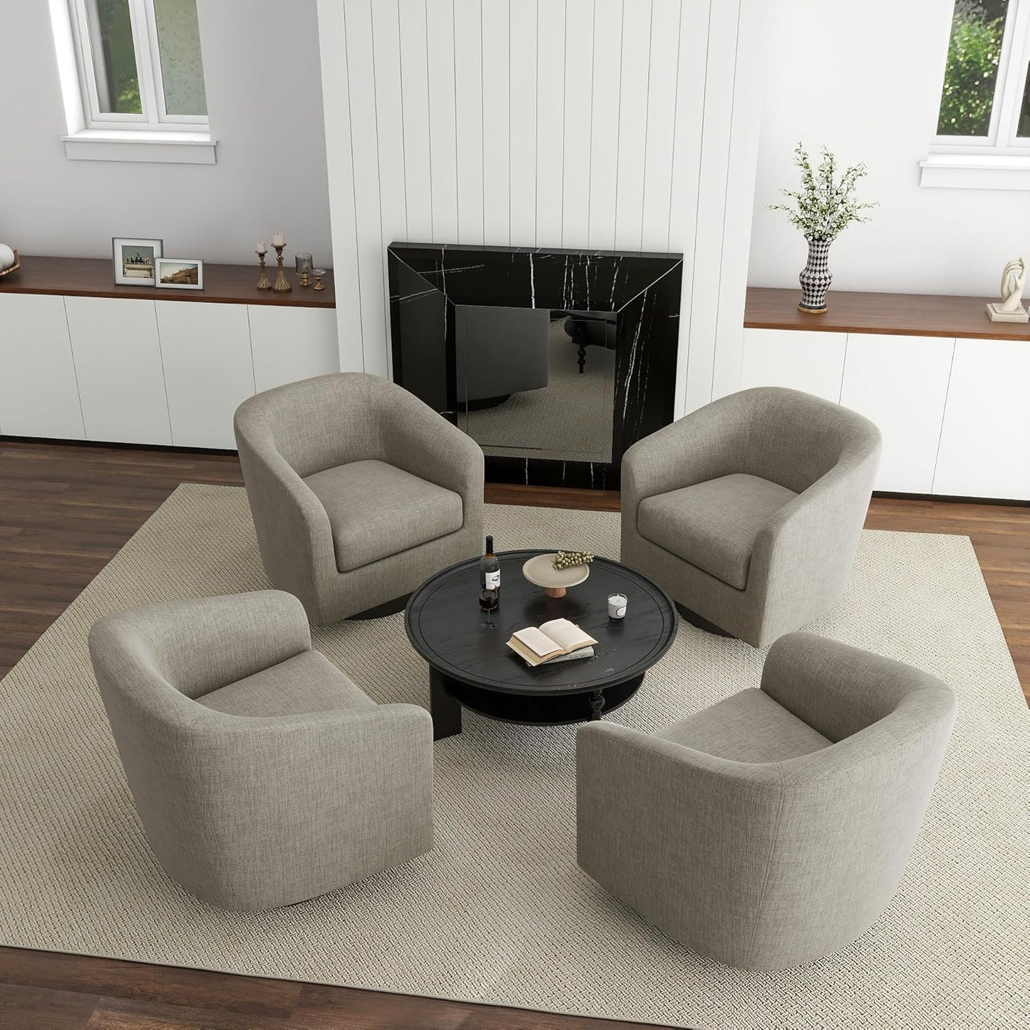 UIXE Swivel Accent Chairs Set of 2, Corduroy Barrel Club Chair Upholstered Armchair for Living Room, Round Arm Chair Bedroom Single Sofa Reading Seat - Camel