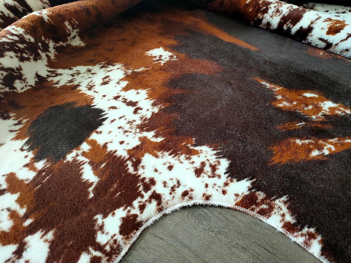 JACCAWS Faux Cowhide Rug Large (6.2ft x 8.2ft),Natural Pattern Tricolor Cow Print Rug,Bedroom Living Room Animal Hide Rugs Carpet with Non-Slip Backing. (Brown-Black-White, 6.2ft x 8.2ft)