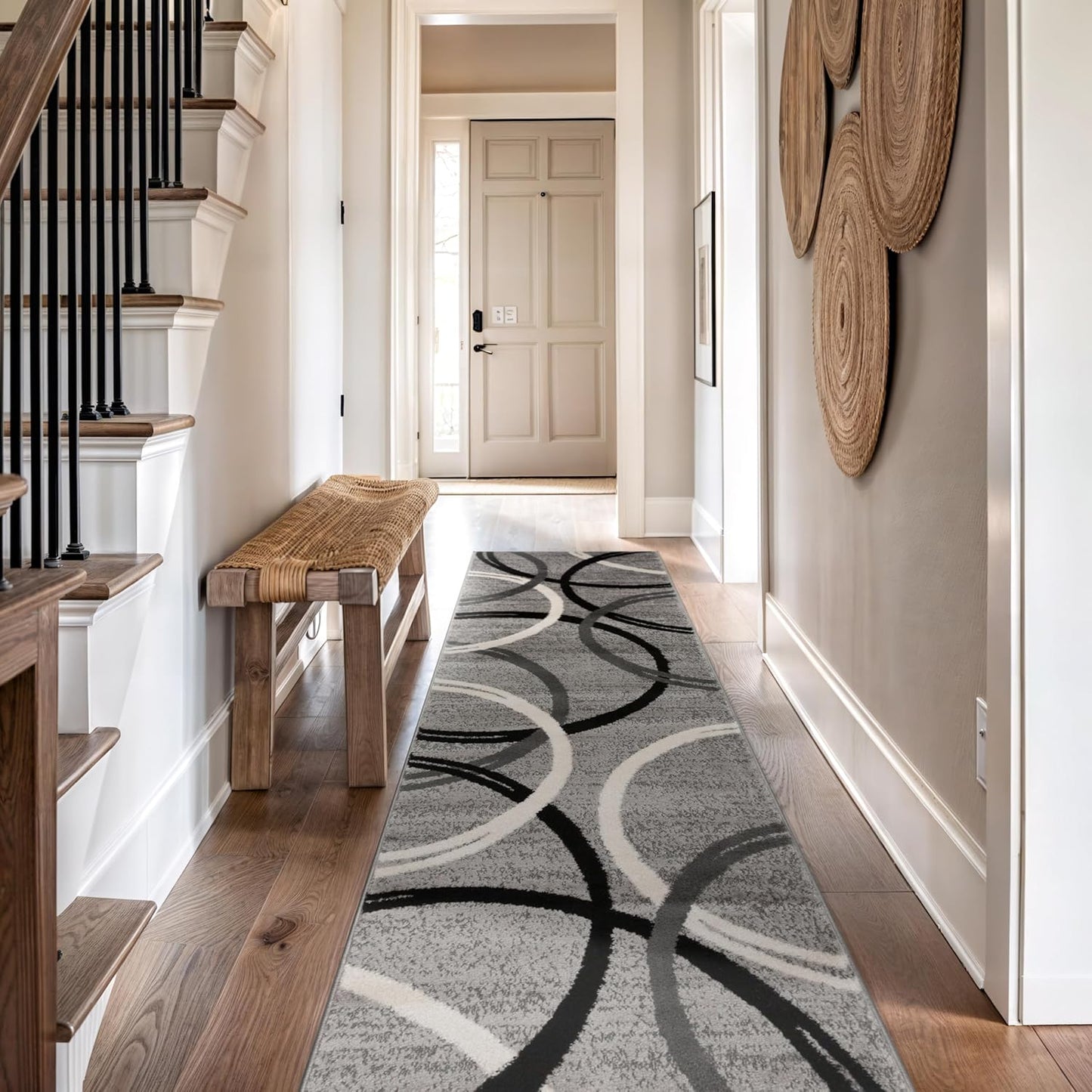 Rugshop Wavy Circles Design Area Rug, Fade-Resistant Carpet for Living Room, Dining Room, or Bedroom, Gray, 5'3" x 7'3"