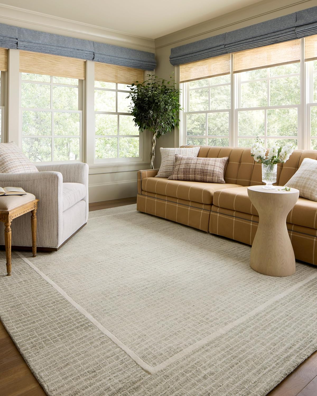 Loloi Chris Loves Julia Briggs Collection, Mist & Ivory, 5'-0" x 7'-6" Area Rug – Minimal Gritted Design Area Rugs for Living Room Bedroom Entryway & Hallway No Shed High Traffic Home Decor Rug
