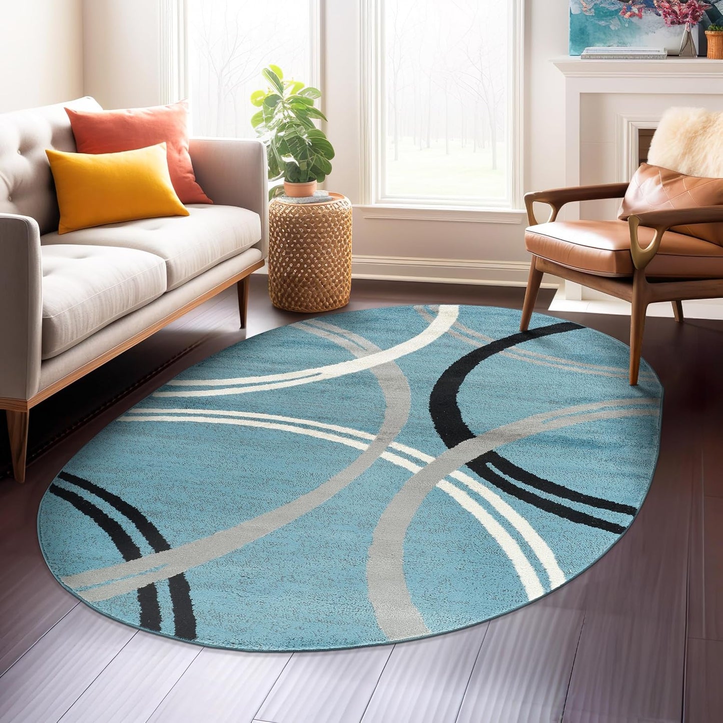 Rugshop Wavy Circles Design Area Rug, Fade-Resistant Carpet for Living Room, Dining Room, or Bedroom, Gray, 5'3" x 7'3"