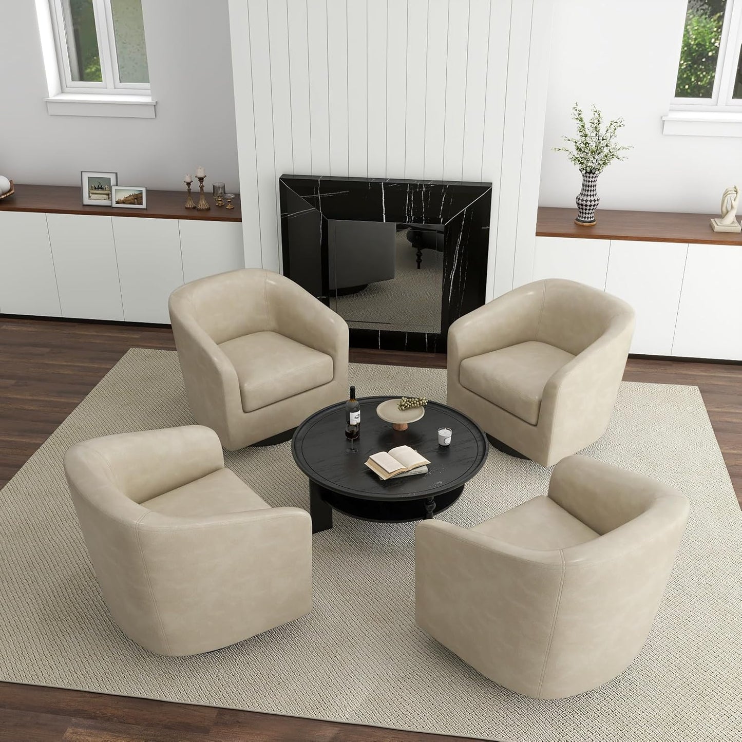 UIXE Swivel Accent Chairs Set of 2, Corduroy Barrel Club Chair Upholstered Armchair for Living Room, Round Arm Chair Bedroom Single Sofa Reading Seat - Camel