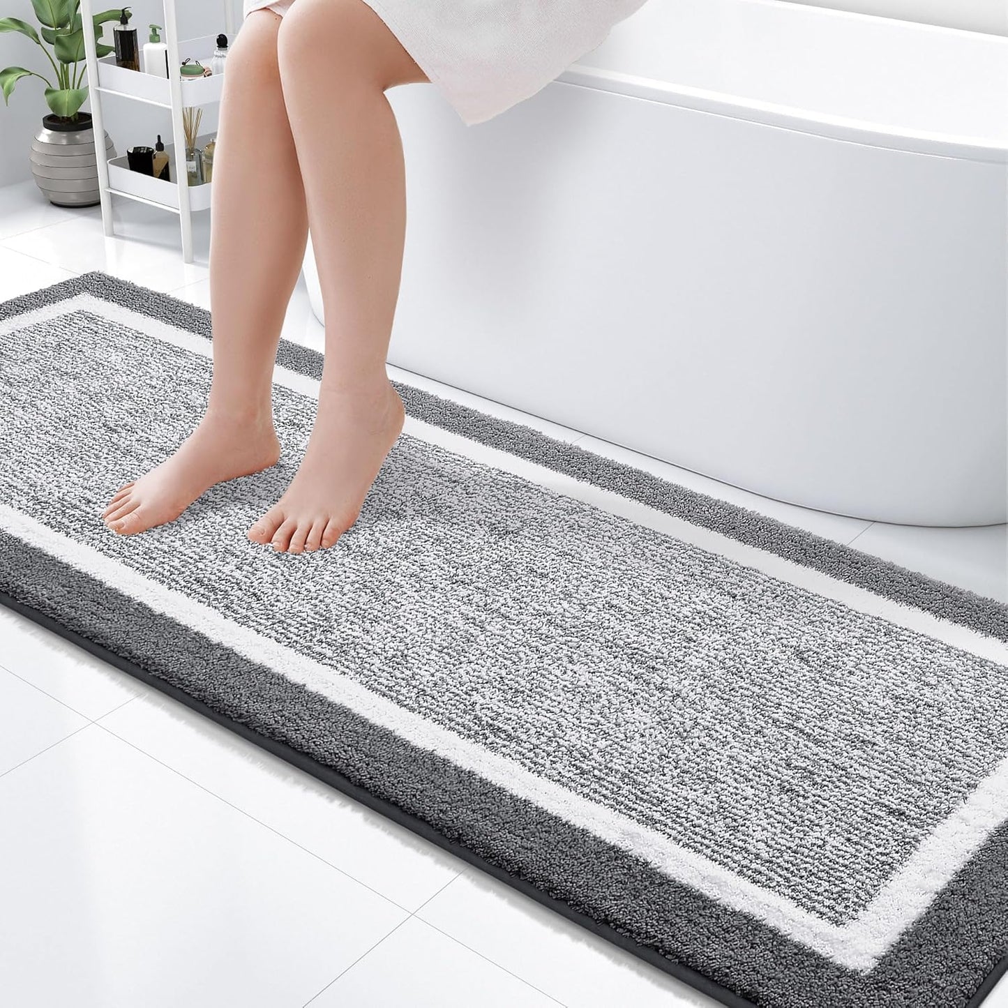 OLANLY Bathroom Rugs 24x16, Extra Soft and Absorbent Microfiber Bath Mat, Non-Slip, Machine Washable, Quick Dry Shaggy Bath Carpet, Suitable for Bathroom Floor, Tub, Shower (Small, Dark Grey)