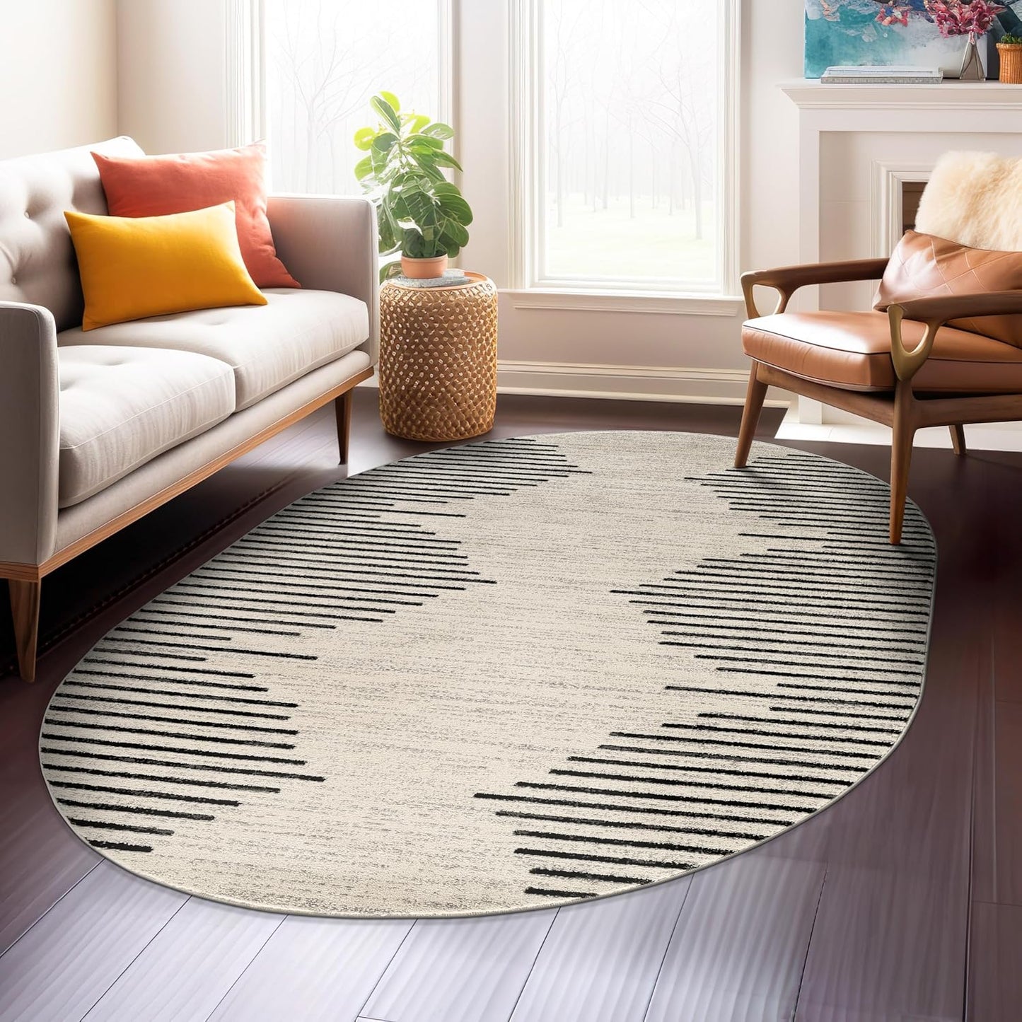 Rugshop Bohemian Stripe Stain Resistant High Traffic Living Room Kitchen Bedroom Dining Home Office Area Rug 5' x 7' Black