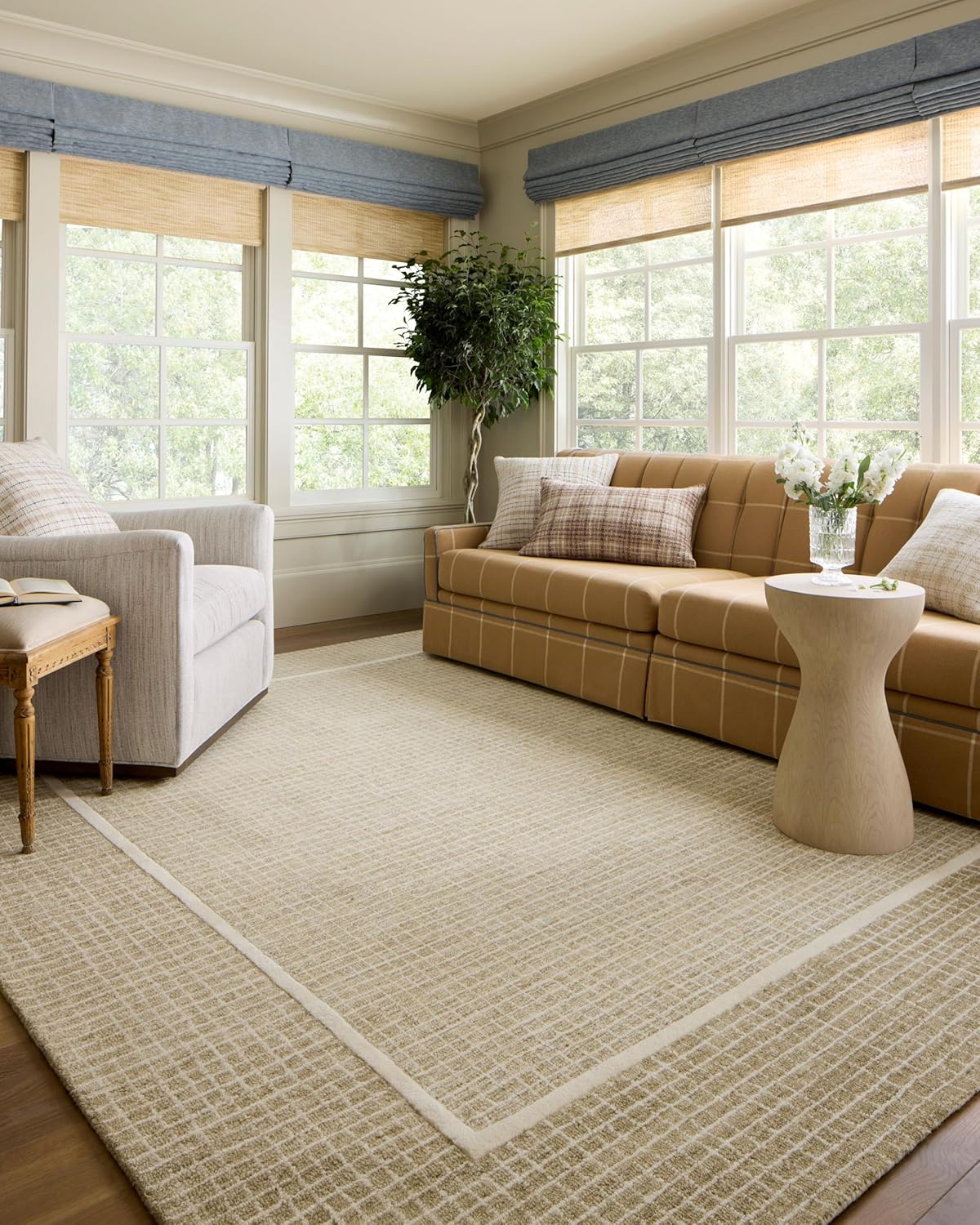 Loloi Chris Loves Julia Briggs Collection, Mist & Ivory, 5'-0" x 7'-6" Area Rug – Minimal Gritted Design Area Rugs for Living Room Bedroom Entryway & Hallway No Shed High Traffic Home Decor Rug