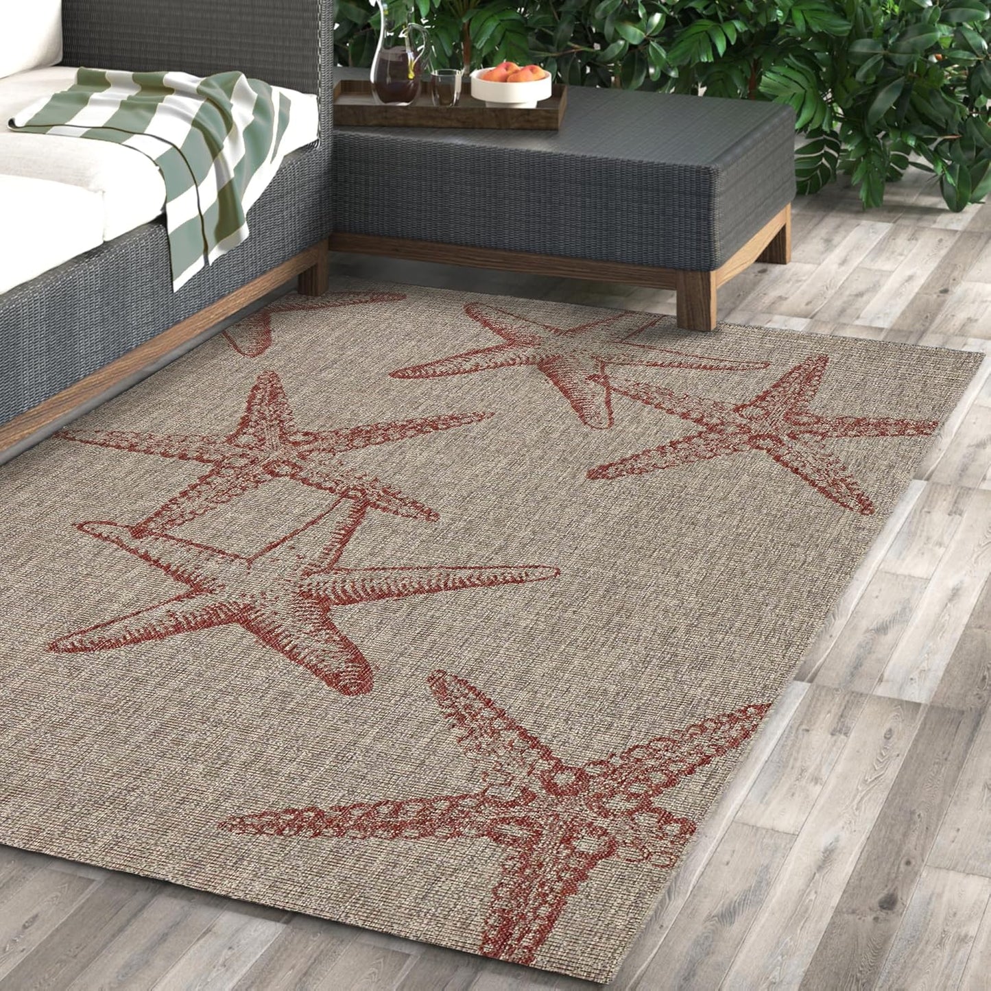 LR Home 5x7 Indoor/Outdoor Area Rug for Home Decor | Coastal Reef Carpet for Living Room, Bedroom, Playroom, Patio, Garden | Modern Farmhouse Rug | Blue/Gray