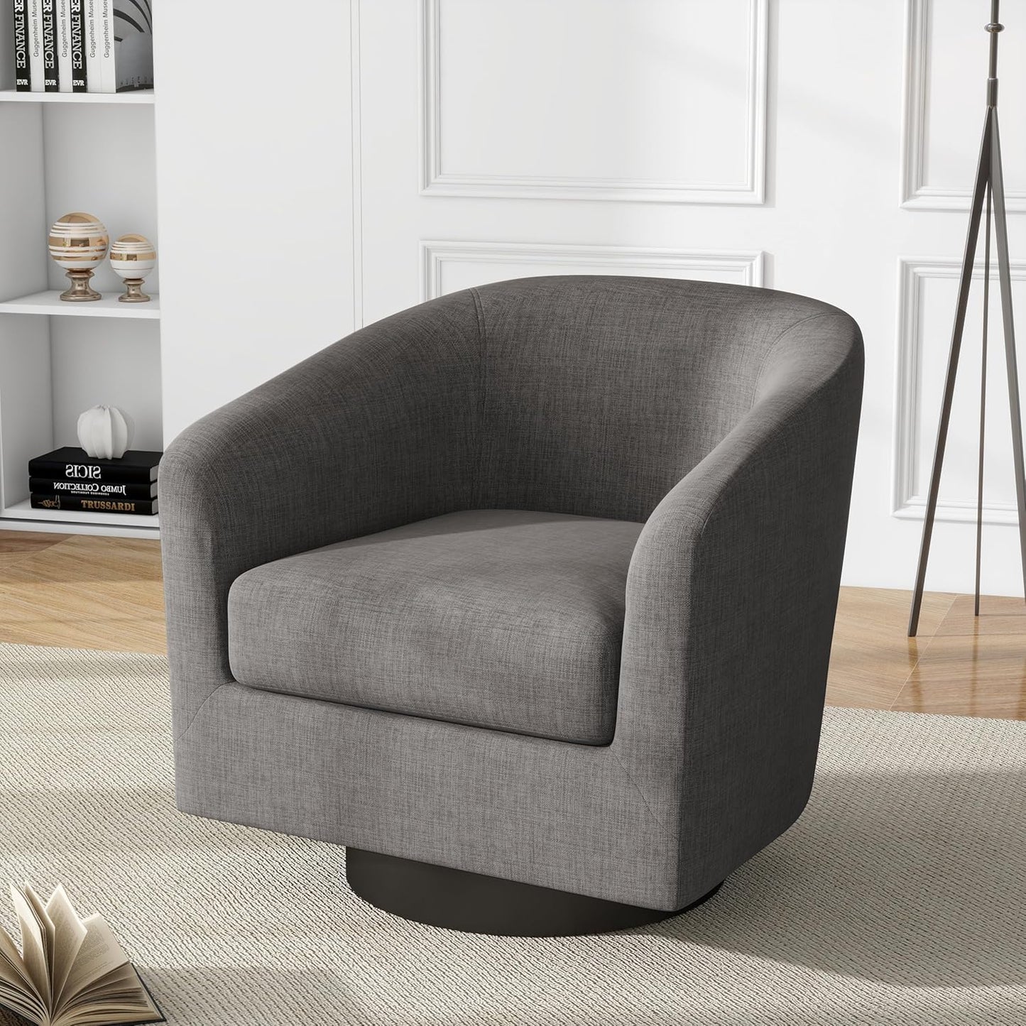 UIXE Swivel Accent Chairs Set of 2, Corduroy Barrel Club Chair Upholstered Armchair for Living Room, Round Arm Chair Bedroom Single Sofa Reading Seat - Camel