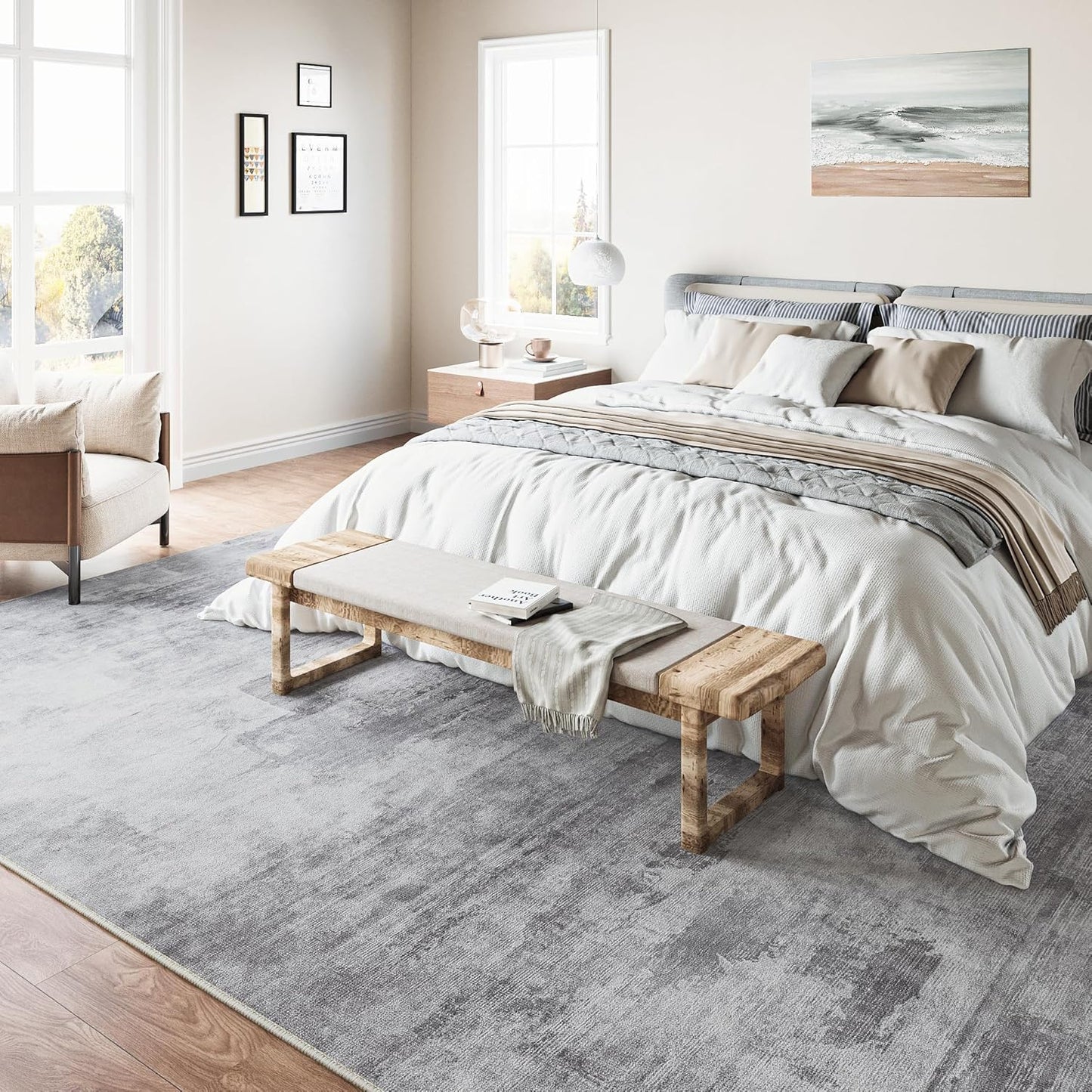 5x7 Washable Area Rug Grey Abstract Modern Living Room Bedroom Throw Rug Non Slip Soft Thin Simple Indoor Floor Carpet for Office Entryway Kitchen Nursery Home Decor