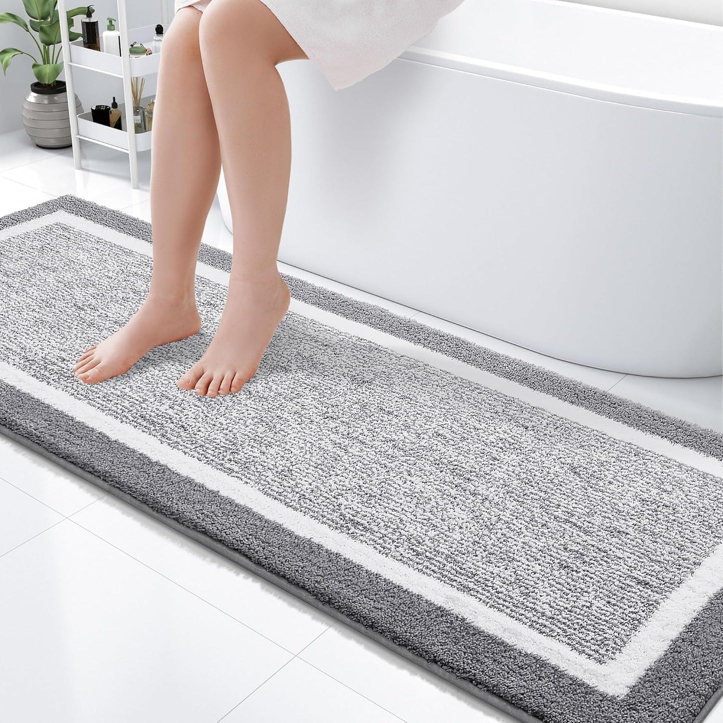 OLANLY Bathroom Rugs 24x16, Extra Soft and Absorbent Microfiber Bath Mat, Non-Slip, Machine Washable, Quick Dry Shaggy Bath Carpet, Suitable for Bathroom Floor, Tub, Shower (Small, Dark Grey)