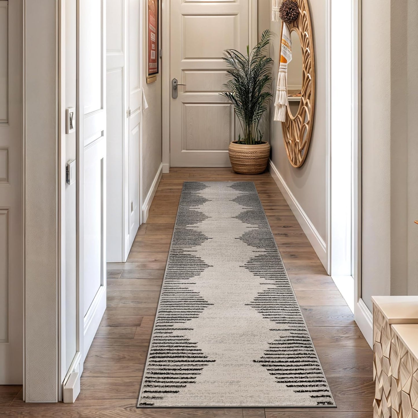 Rugshop Bohemian Stripe Stain Resistant High Traffic Living Room Kitchen Bedroom Dining Home Office Area Rug 5' x 7' Black