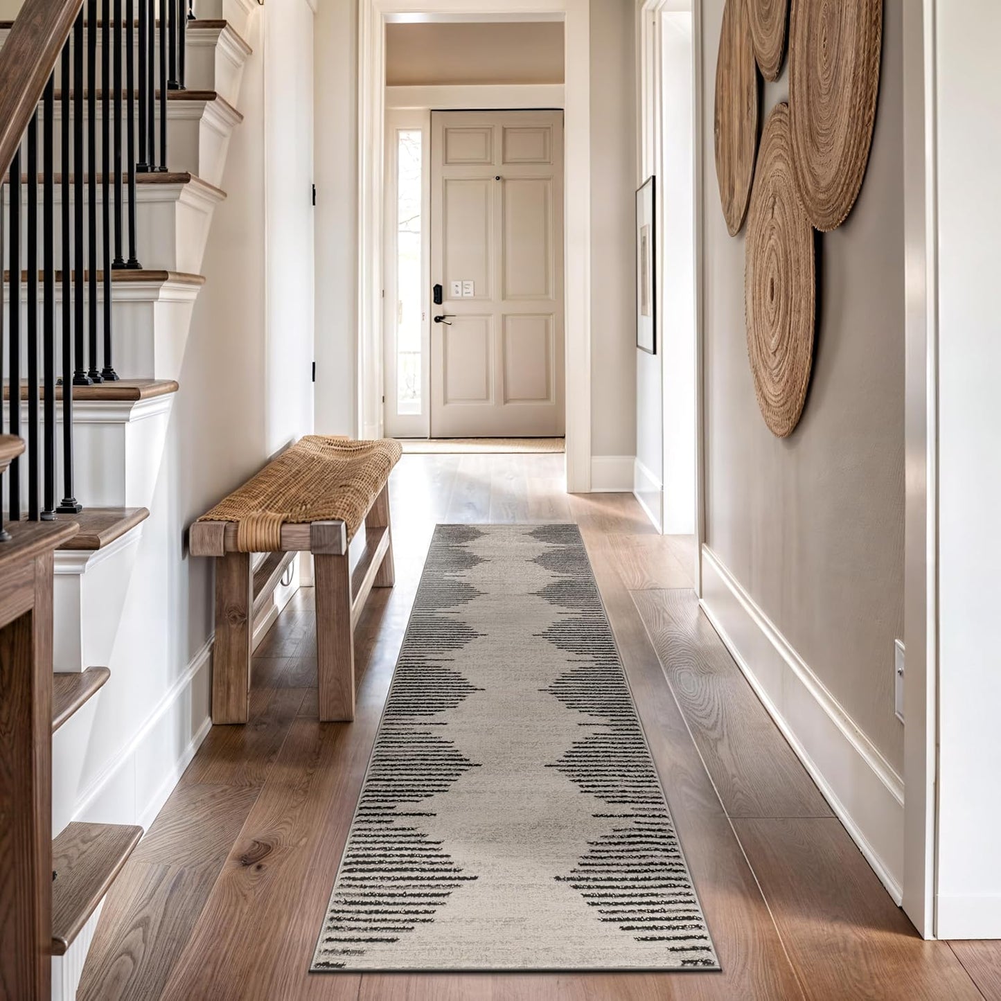 Rugshop Bohemian Stripe Stain Resistant High Traffic Living Room Kitchen Bedroom Dining Home Office Area Rug 5' x 7' Black