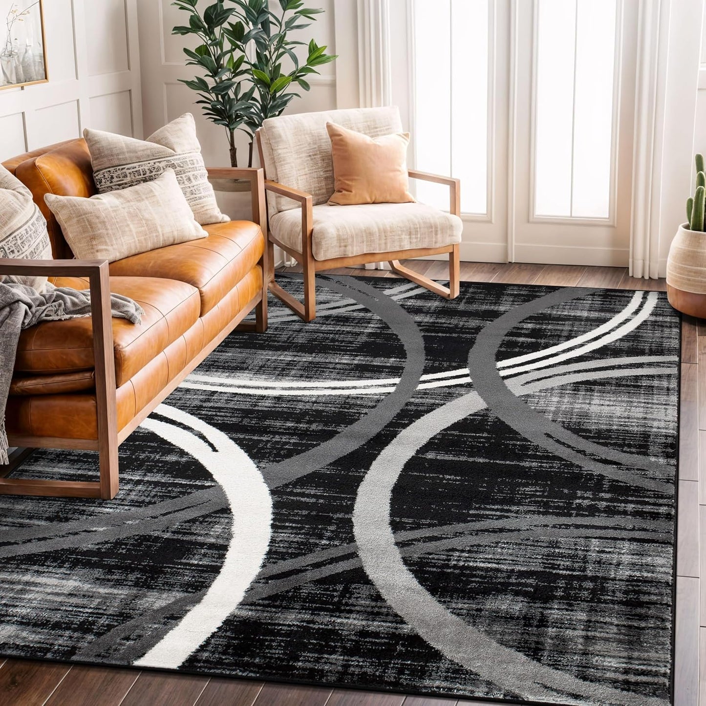 Rugshop Wavy Circles Design Area Rug, Fade-Resistant Carpet for Living Room, Dining Room, or Bedroom, Gray, 5'3" x 7'3"