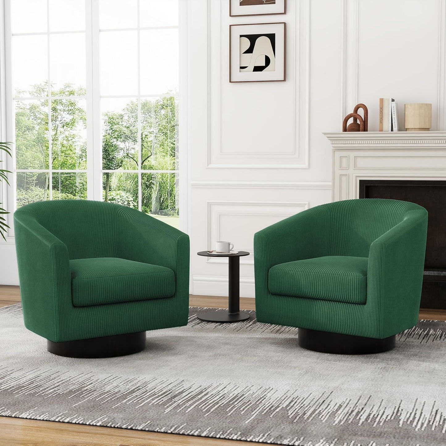 UIXE Swivel Accent Chairs Set of 2, Corduroy Barrel Club Chair Upholstered Armchair for Living Room, Round Arm Chair Bedroom Single Sofa Reading Seat - Camel