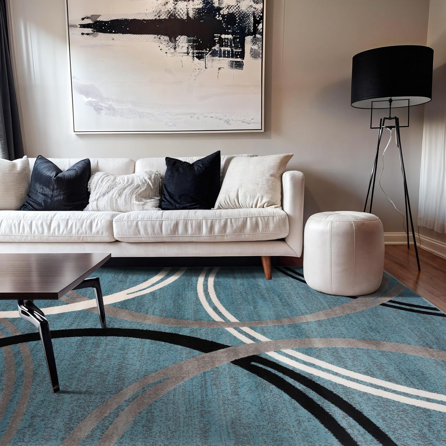 Rugshop Wavy Circles Design Area Rug, Fade-Resistant Carpet for Living Room, Dining Room, or Bedroom, Gray, 5'3" x 7'3"