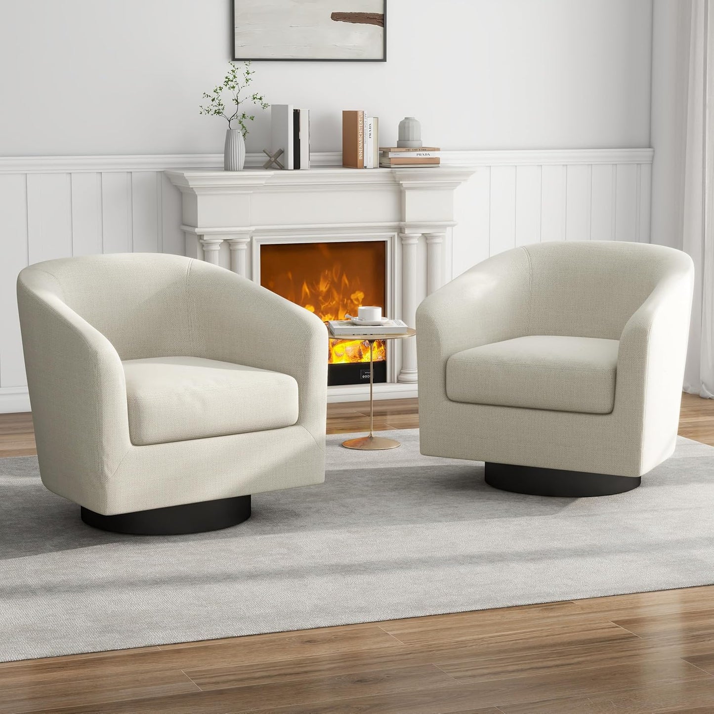UIXE Swivel Accent Chairs Set of 2, Corduroy Barrel Club Chair Upholstered Armchair for Living Room, Round Arm Chair Bedroom Single Sofa Reading Seat - Camel