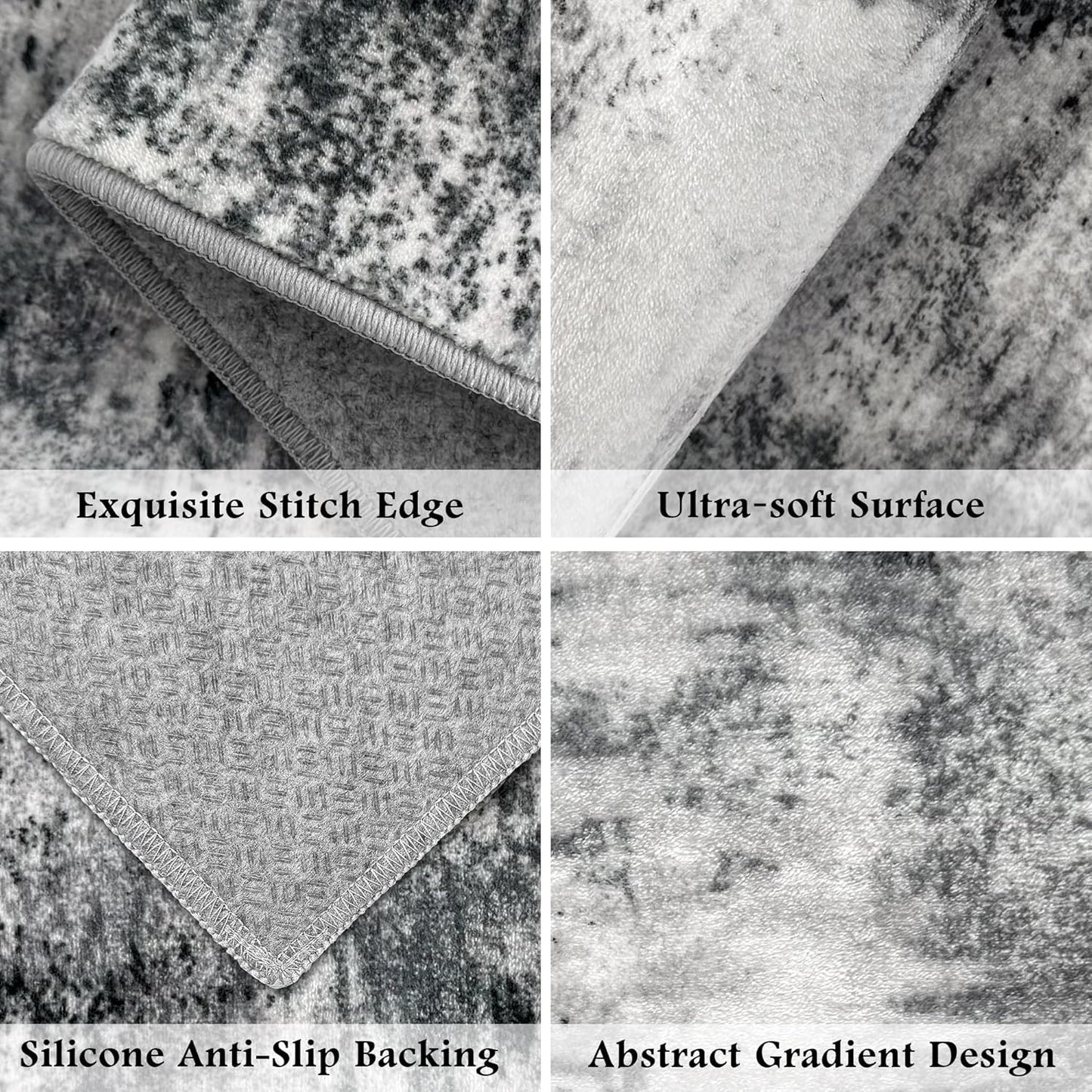 Tritard 100% Non Slip Kitchen Rugs Sets of 3 Washable Kitchen Mats for Floor Abstract Kitchen Runner Rug Soft Thick Floor Mat Set Kitchen Carpet Rugs for Hallway, Laundry, Entryway, Office, Grey