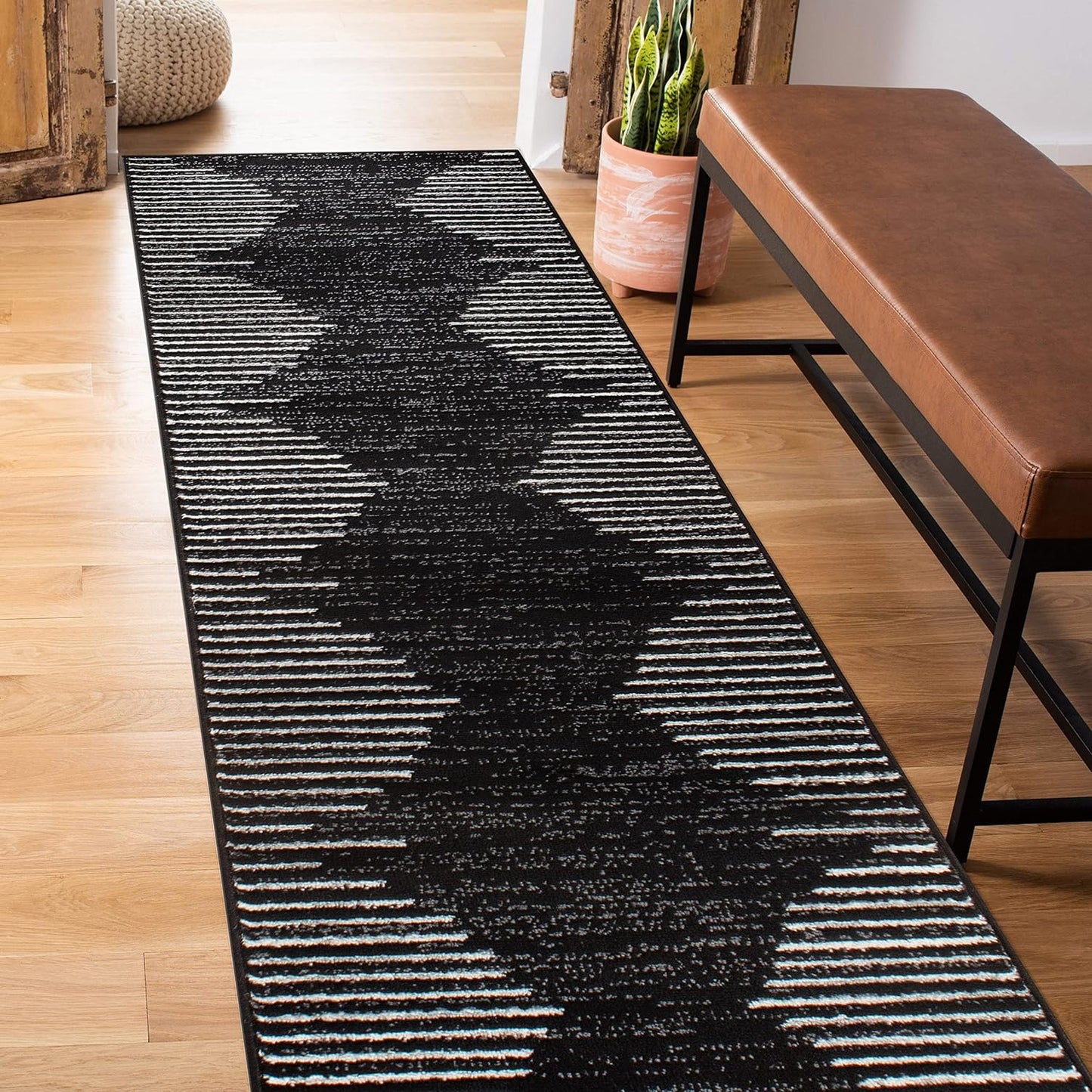 Rugshop Bohemian Stripe Stain Resistant High Traffic Living Room Kitchen Bedroom Dining Home Office Area Rug 5' x 7' Black