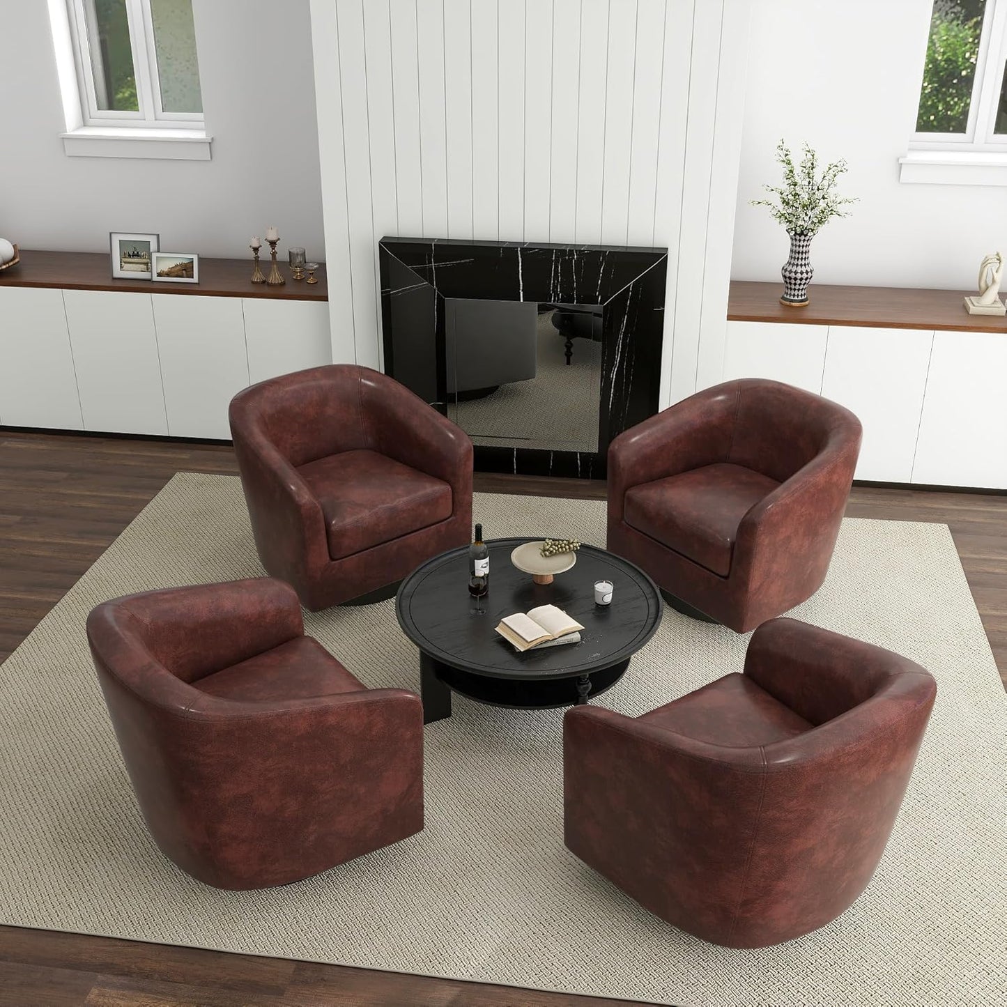 UIXE Swivel Accent Chairs Set of 2, Corduroy Barrel Club Chair Upholstered Armchair for Living Room, Round Arm Chair Bedroom Single Sofa Reading Seat - Camel