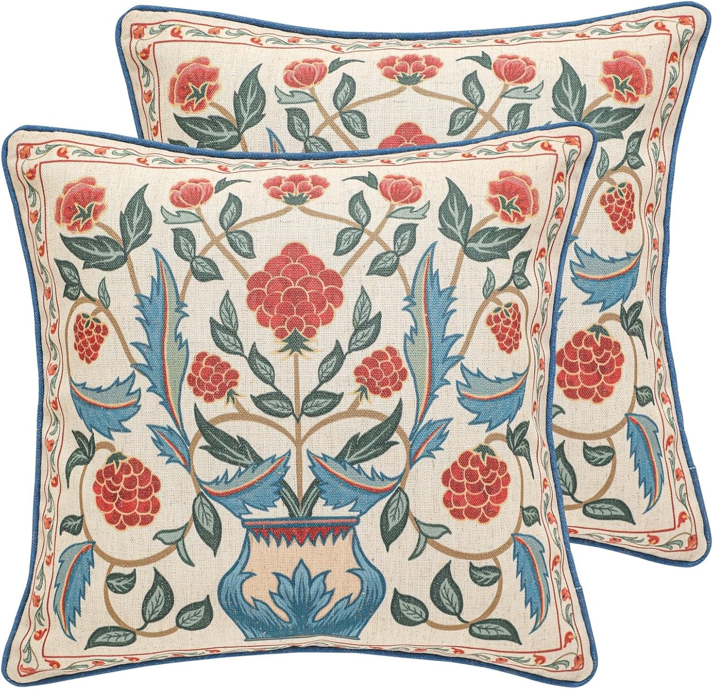 patdrea Designer Pack of 2 Square Throw Pillow Covers,Farmhouse Pink and Yellow Linen with Floral Pattern Pillows Cover,Decorative Pillowcases Cushion for Bed Living Room Outdoor Car,18"x18"