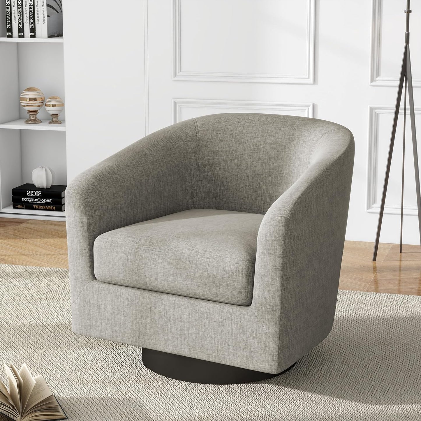 UIXE Swivel Accent Chairs Set of 2, Corduroy Barrel Club Chair Upholstered Armchair for Living Room, Round Arm Chair Bedroom Single Sofa Reading Seat - Camel