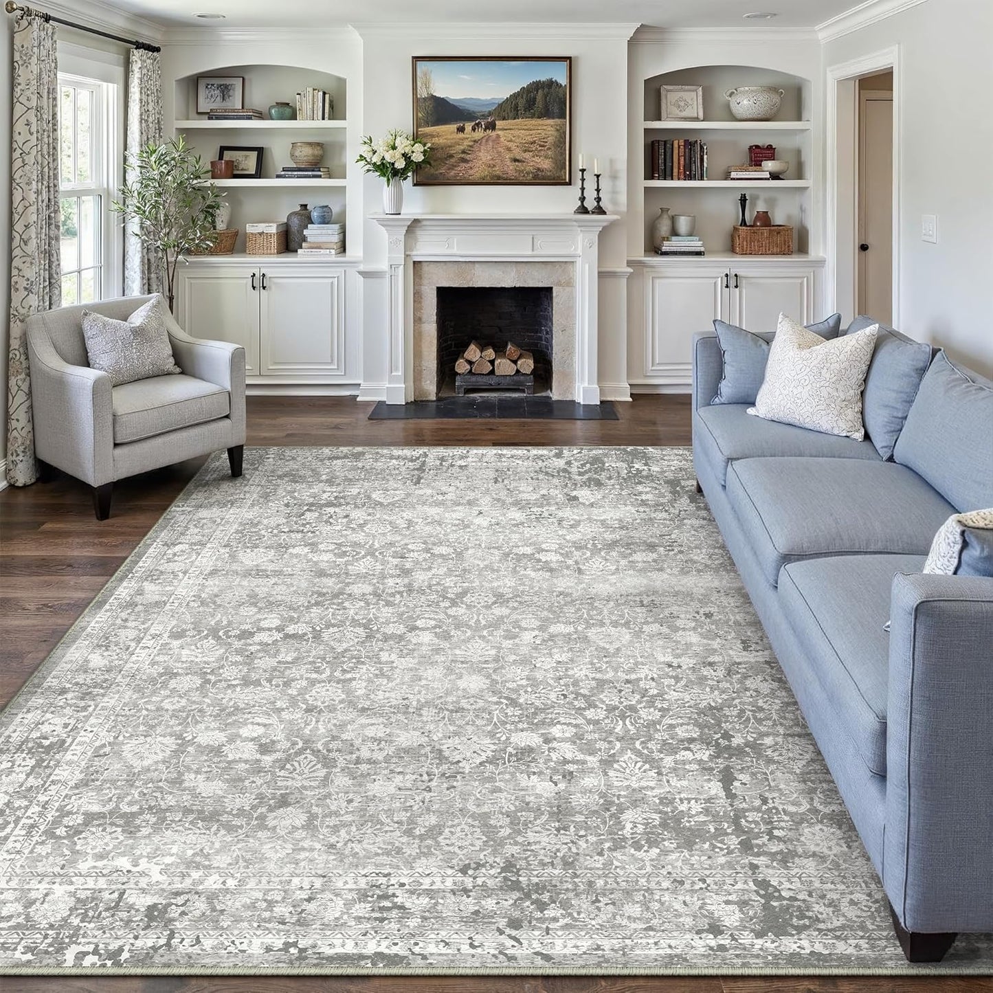 5x7 Washable Area Rug Grey Abstract Modern Living Room Bedroom Throw Rug Non Slip Soft Thin Simple Indoor Floor Carpet for Office Entryway Kitchen Nursery Home Decor