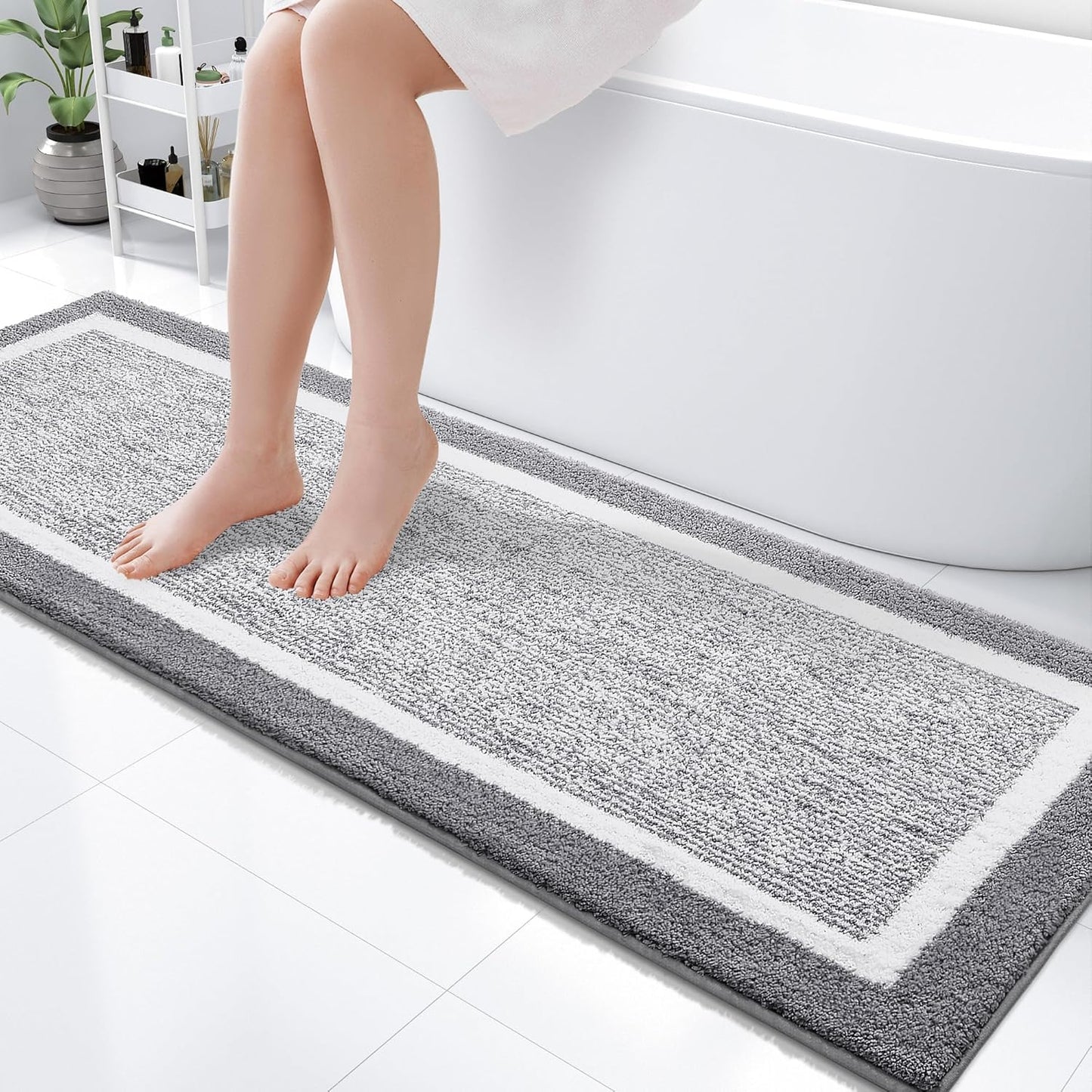 OLANLY Bathroom Rugs 24x16, Extra Soft and Absorbent Microfiber Bath Mat, Non-Slip, Machine Washable, Quick Dry Shaggy Bath Carpet, Suitable for Bathroom Floor, Tub, Shower (Small, Dark Grey)