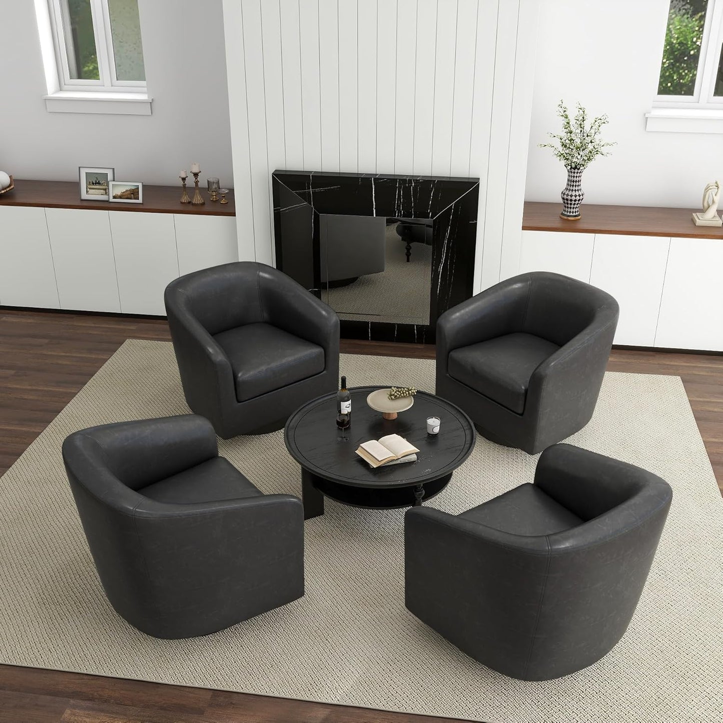 UIXE Swivel Accent Chairs Set of 2, Corduroy Barrel Club Chair Upholstered Armchair for Living Room, Round Arm Chair Bedroom Single Sofa Reading Seat - Camel
