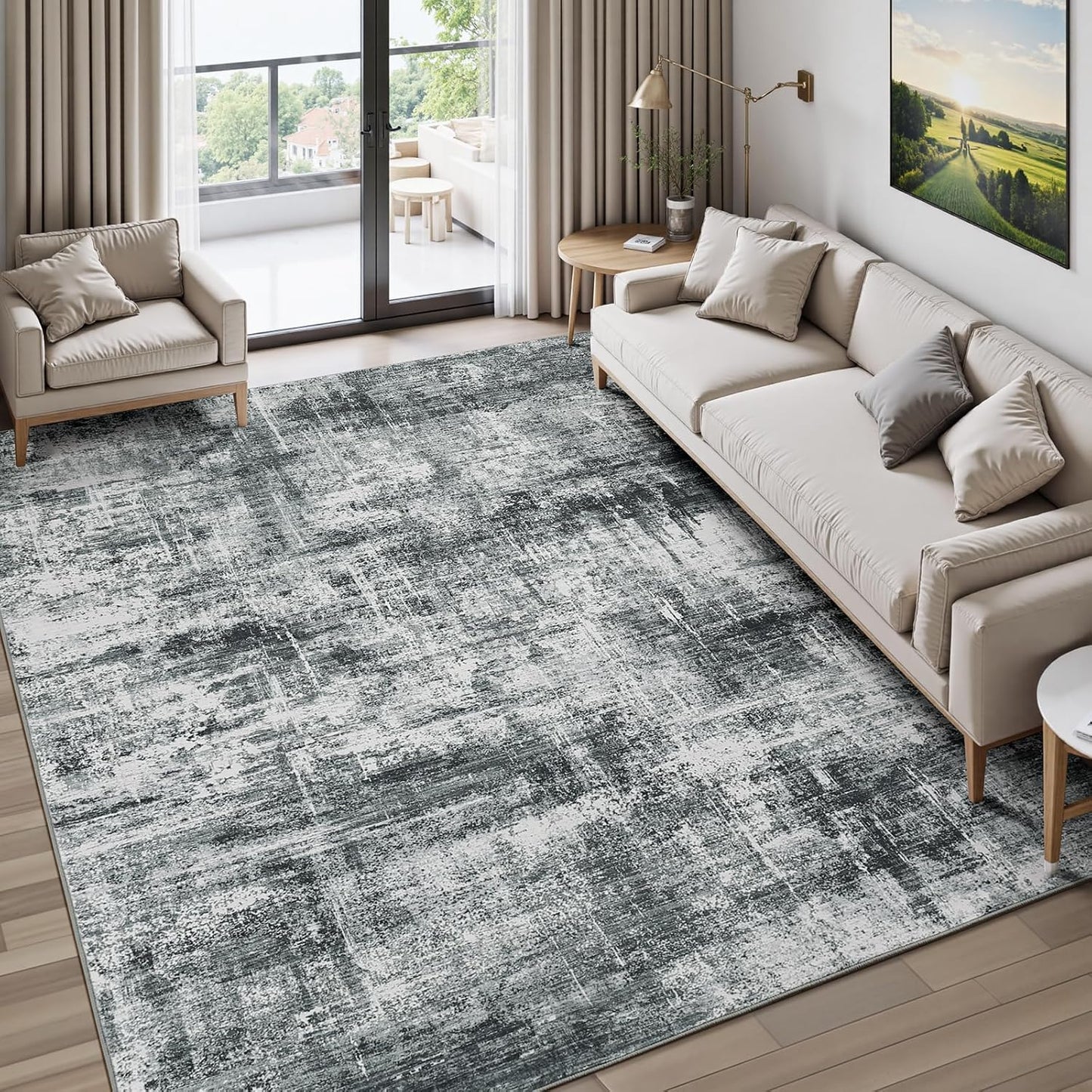 Lofus 8x10 Area Rug for Living Room, Gold Abstract Large Rugs with Non-Slip Backing, Neutral Modern Washable Carpet for Bedroom Dining Room Home Office Nursery Indoor