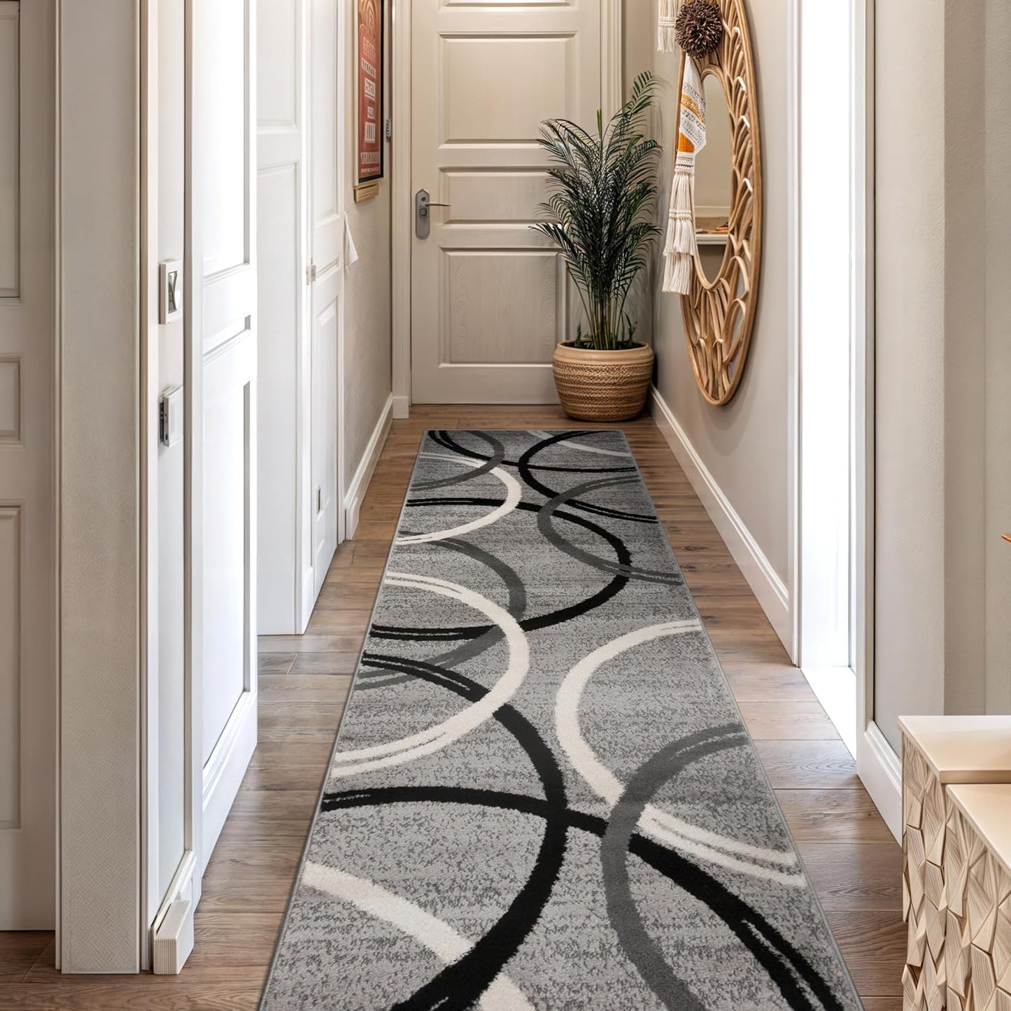 Rugshop Wavy Circles Design Area Rug, Fade-Resistant Carpet for Living Room, Dining Room, or Bedroom, Gray, 5'3" x 7'3"