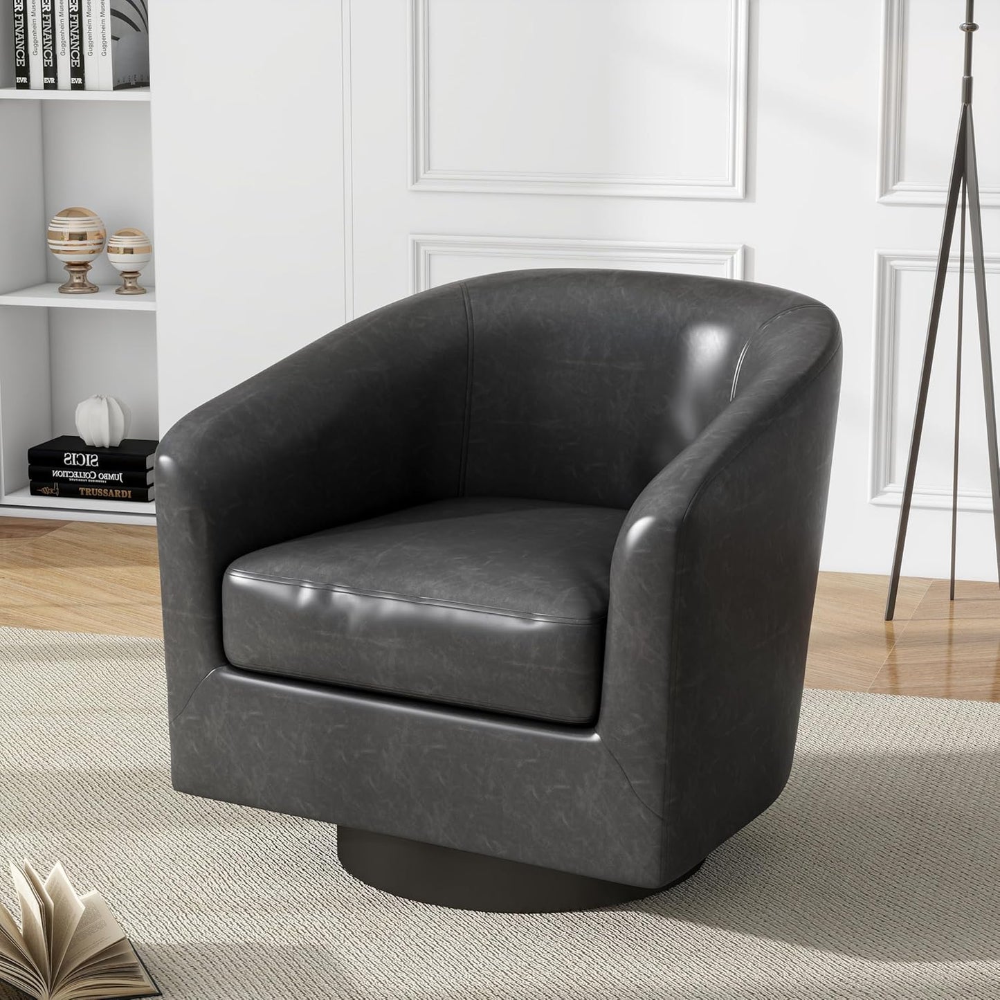 UIXE Swivel Accent Chairs Set of 2, Corduroy Barrel Club Chair Upholstered Armchair for Living Room, Round Arm Chair Bedroom Single Sofa Reading Seat - Camel