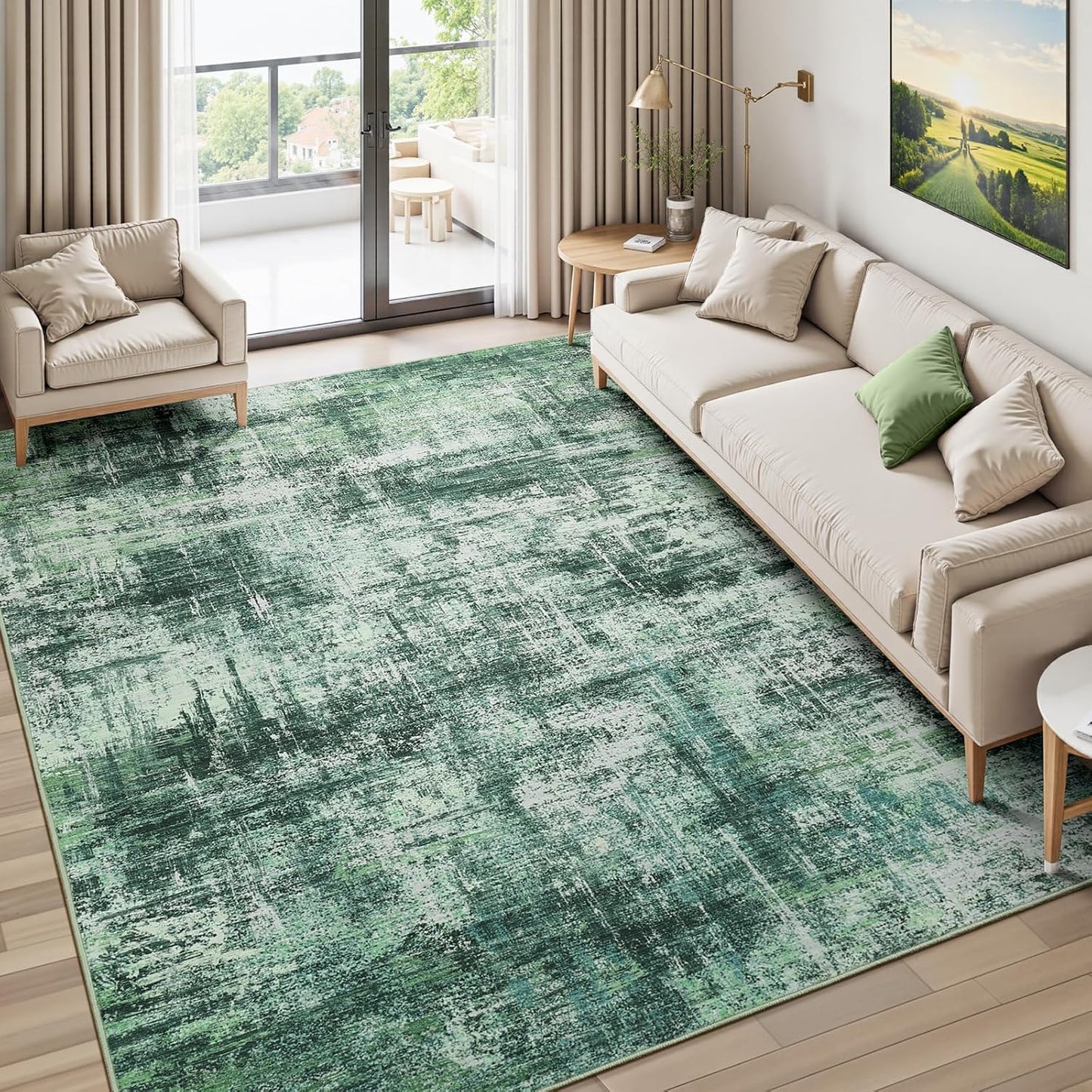 Lofus 8x10 Area Rug for Living Room, Gold Abstract Large Rugs with Non-Slip Backing, Neutral Modern Washable Carpet for Bedroom Dining Room Home Office Nursery Indoor