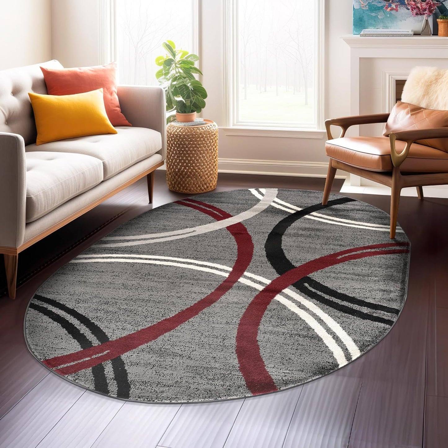 Rugshop Wavy Circles Design Area Rug, Fade-Resistant Carpet for Living Room, Dining Room, or Bedroom, Gray, 5'3" x 7'3"