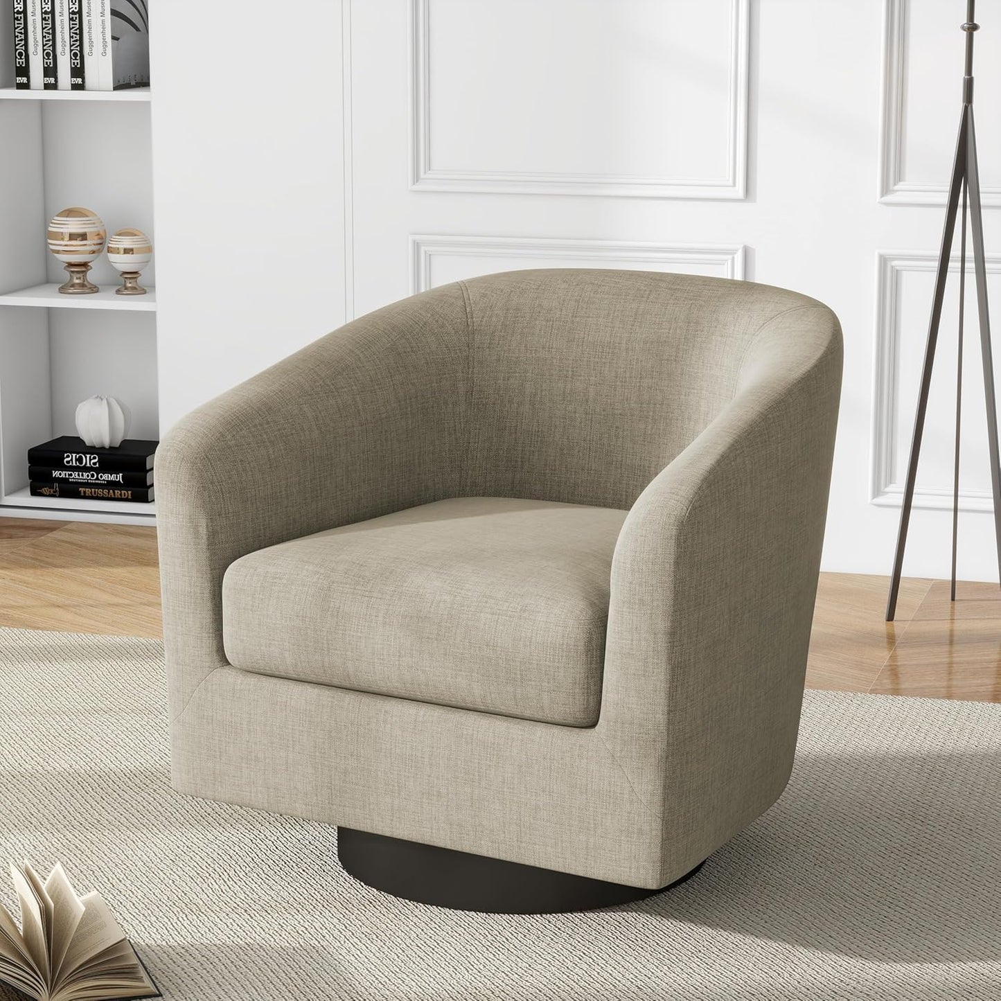 UIXE Swivel Accent Chairs Set of 2, Corduroy Barrel Club Chair Upholstered Armchair for Living Room, Round Arm Chair Bedroom Single Sofa Reading Seat - Camel
