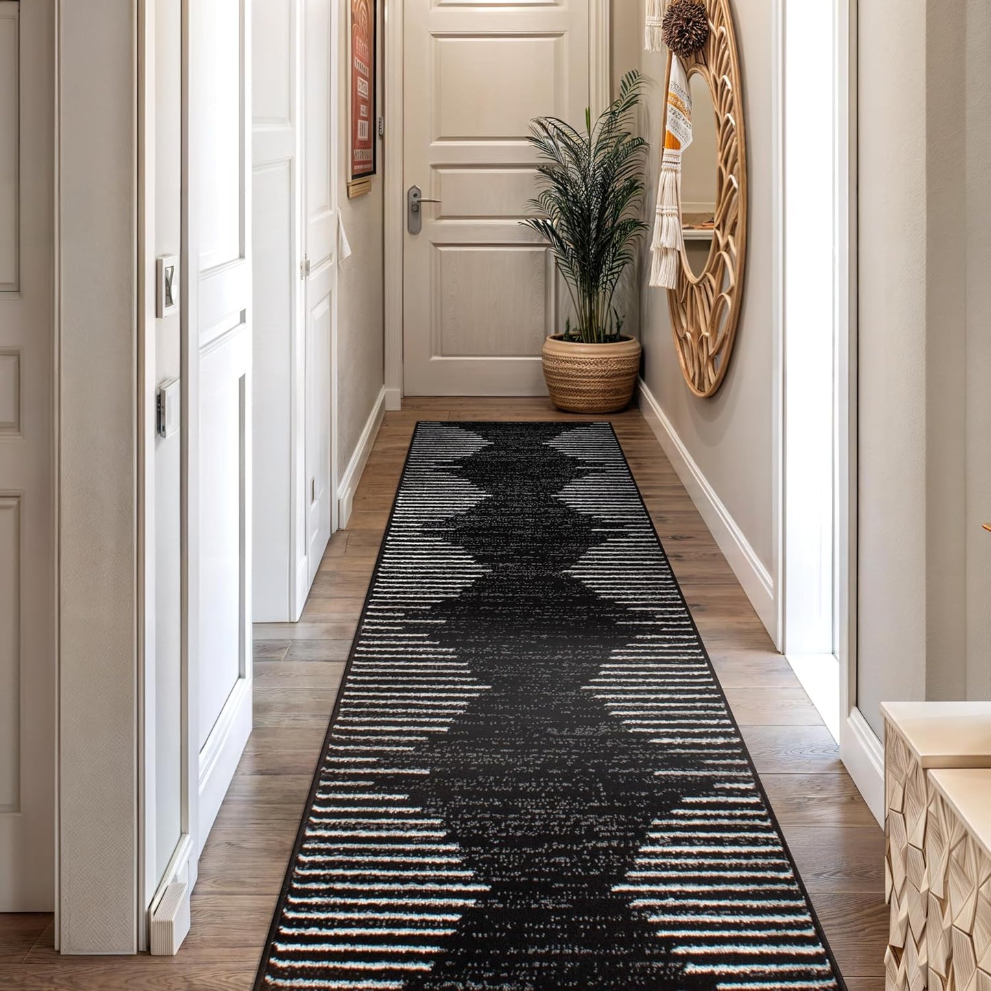 Rugshop Bohemian Stripe Stain Resistant High Traffic Living Room Kitchen Bedroom Dining Home Office Area Rug 5' x 7' Black