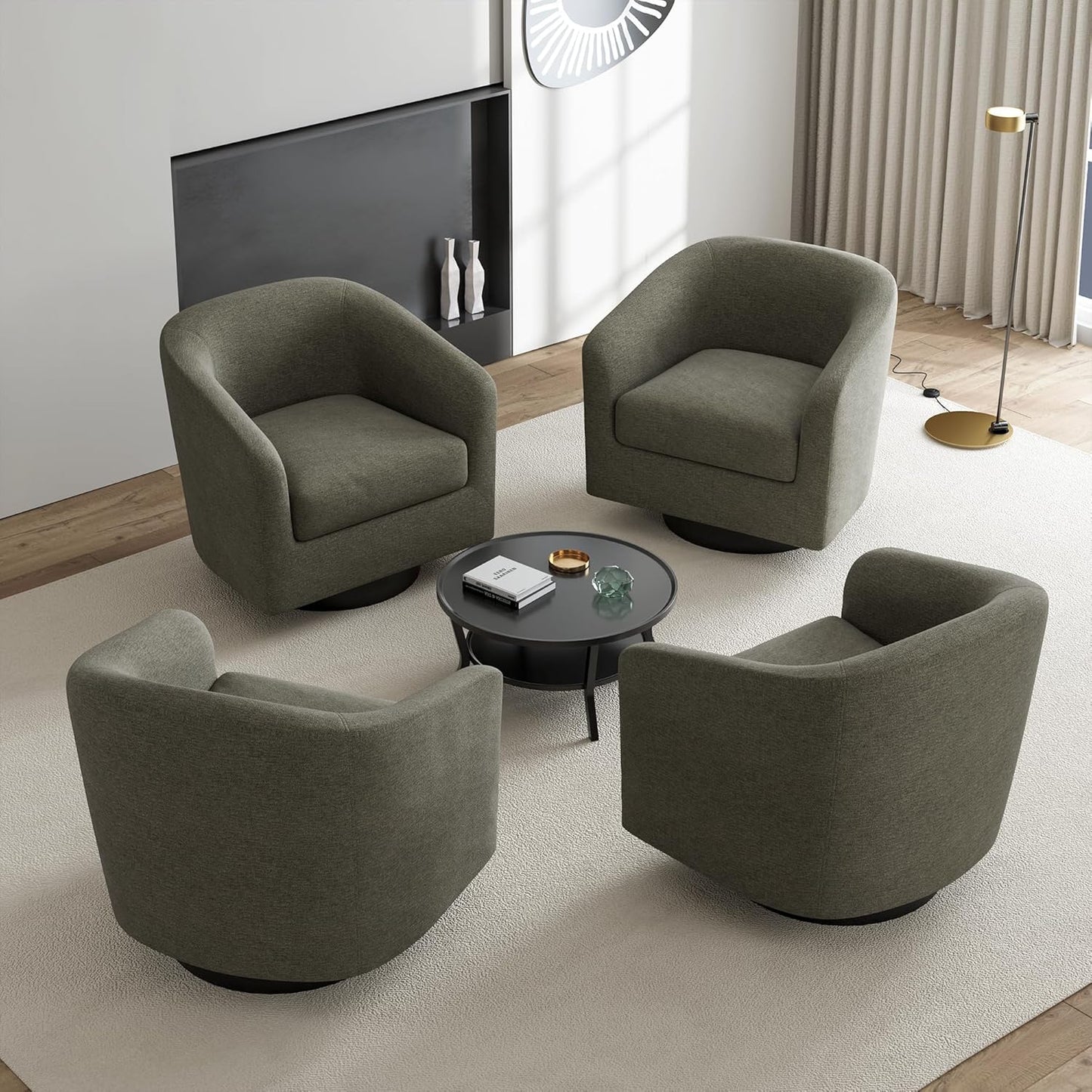 UIXE Swivel Accent Chairs Set of 2, Corduroy Barrel Club Chair Upholstered Armchair for Living Room, Round Arm Chair Bedroom Single Sofa Reading Seat - Camel