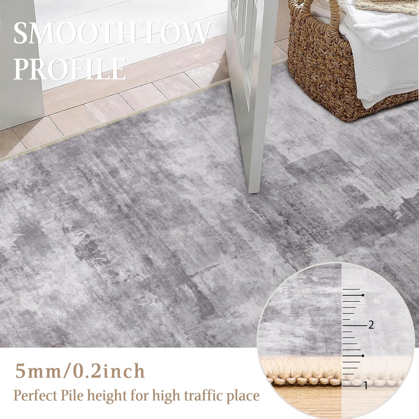 5x7 Washable Area Rug Grey Abstract Modern Living Room Bedroom Throw Rug Non Slip Soft Thin Simple Indoor Floor Carpet for Office Entryway Kitchen Nursery Home Decor