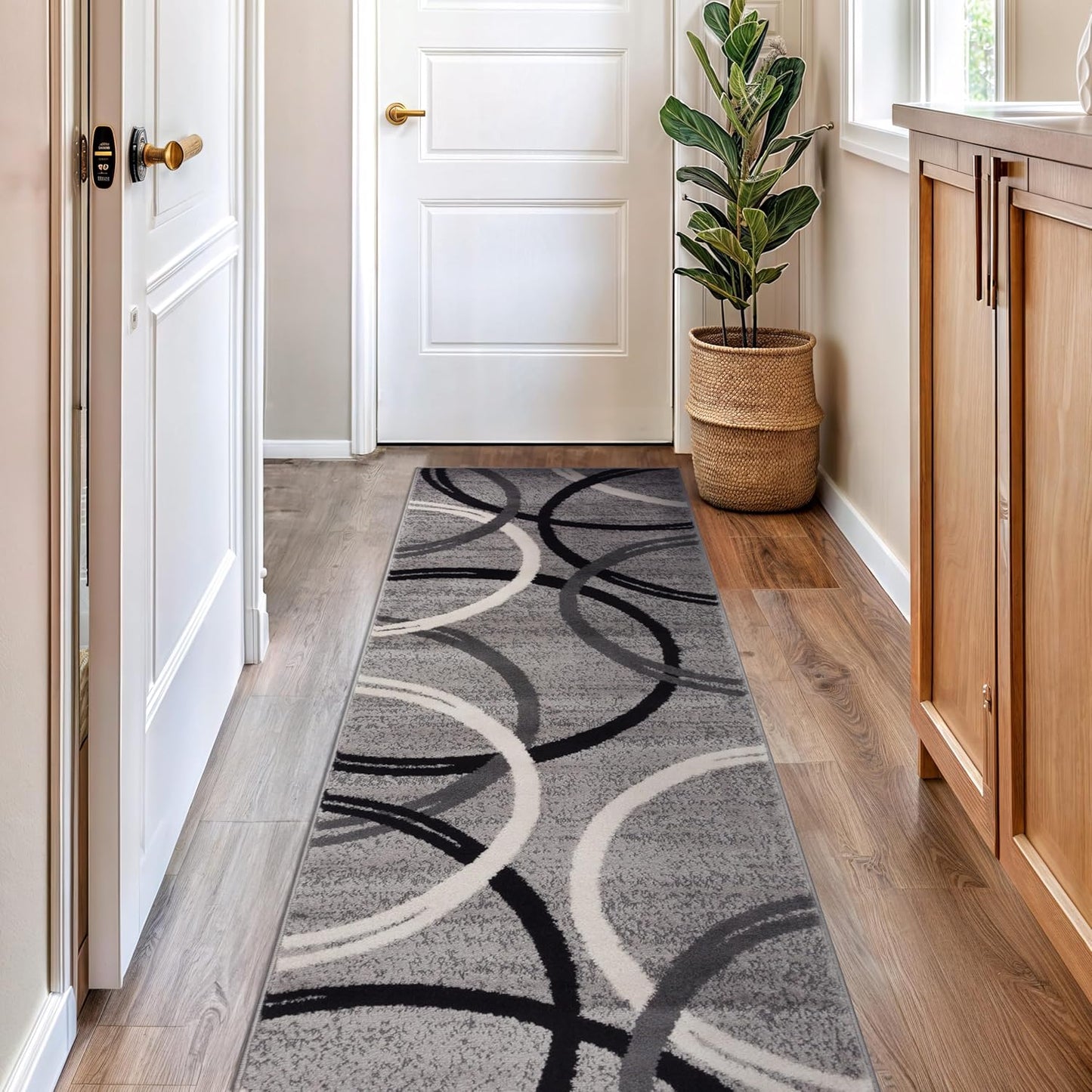 Rugshop Wavy Circles Design Area Rug, Fade-Resistant Carpet for Living Room, Dining Room, or Bedroom, Gray, 5'3" x 7'3"