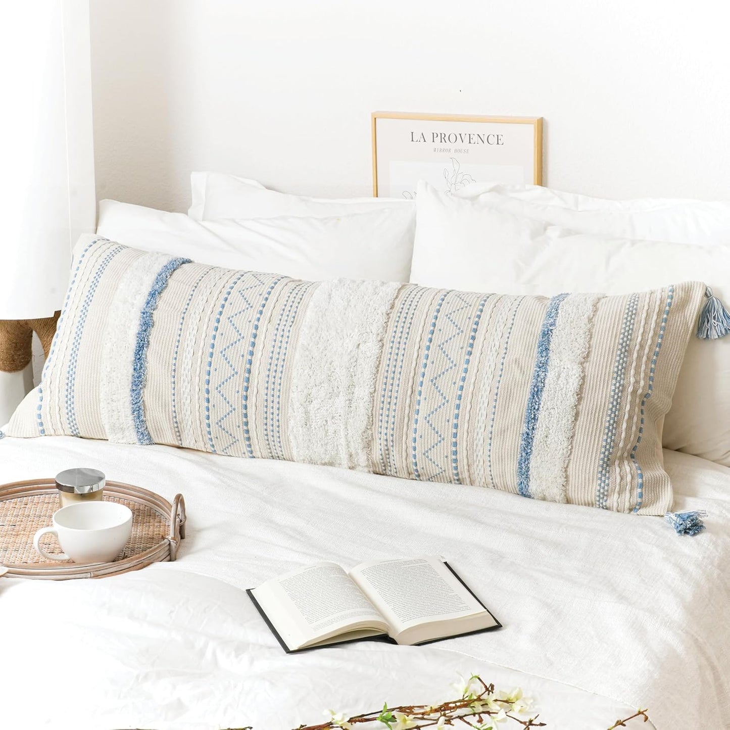 Decorative Throw Pillow Cover 20x20 Square Cream Neutral White Boho Accent Pillowcase Tassels Farmhouse Cushion for Couch Sofa Bedroom Living Room Home Décor (Cover ONLY, Pack of 1)