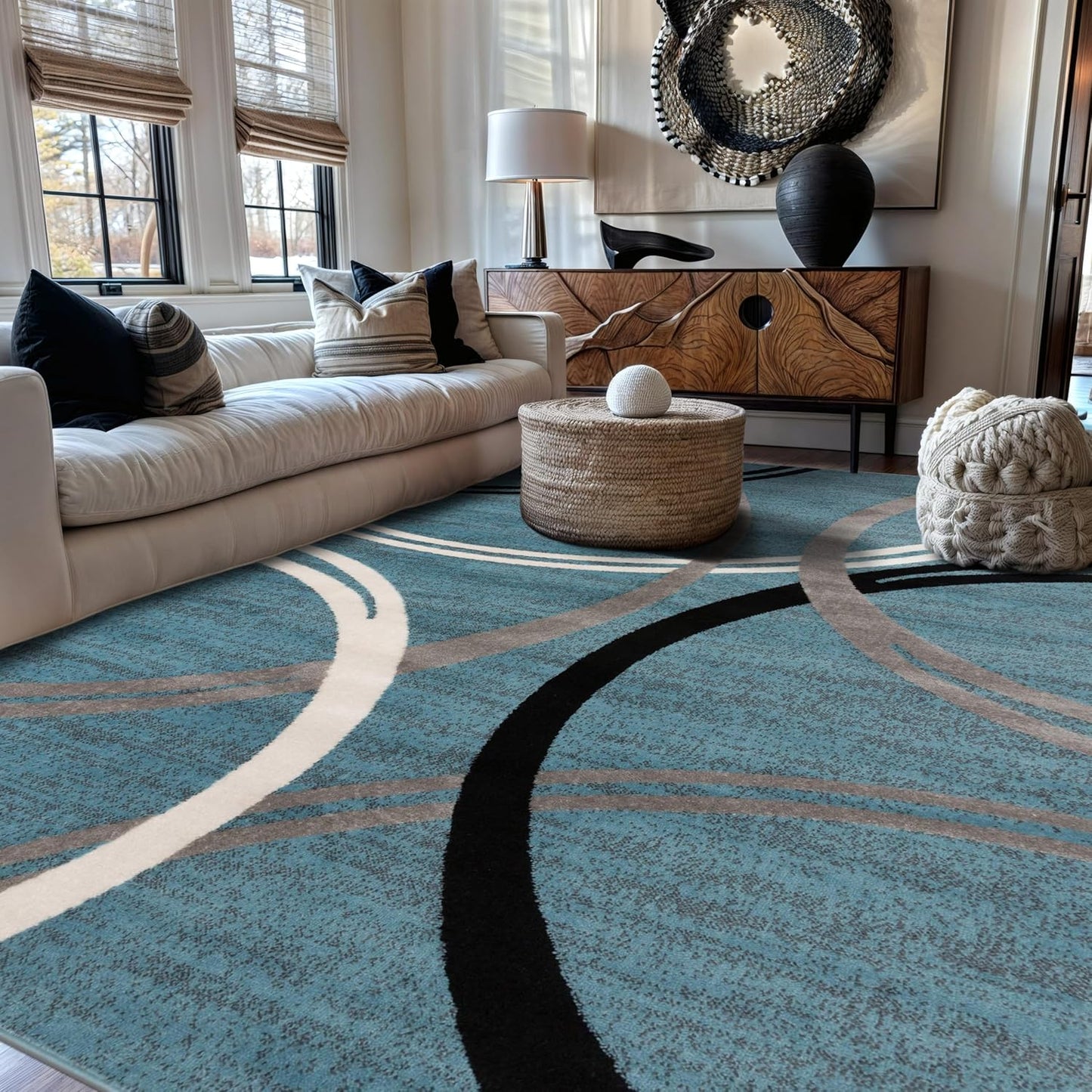 Rugshop Wavy Circles Design Area Rug, Fade-Resistant Carpet for Living Room, Dining Room, or Bedroom, Gray, 5'3" x 7'3"