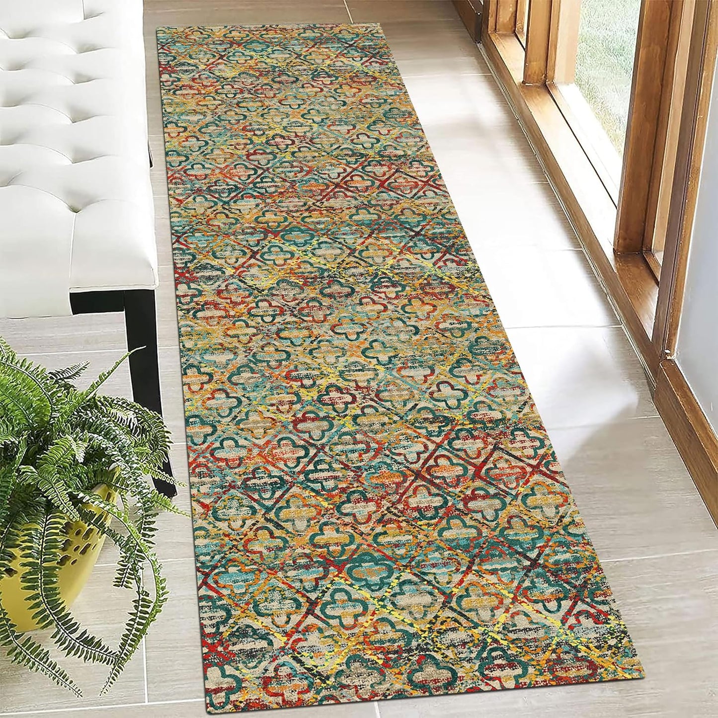 RUGSURE Washable Area Rugs - Perfect for Living Room, Bedroom, Kids Room, Nursery - Stain & Water Resistant Non-Slip, Pet & Child Friendly, Vintage Tribal Area Rugs (Rust, 5' x 7')