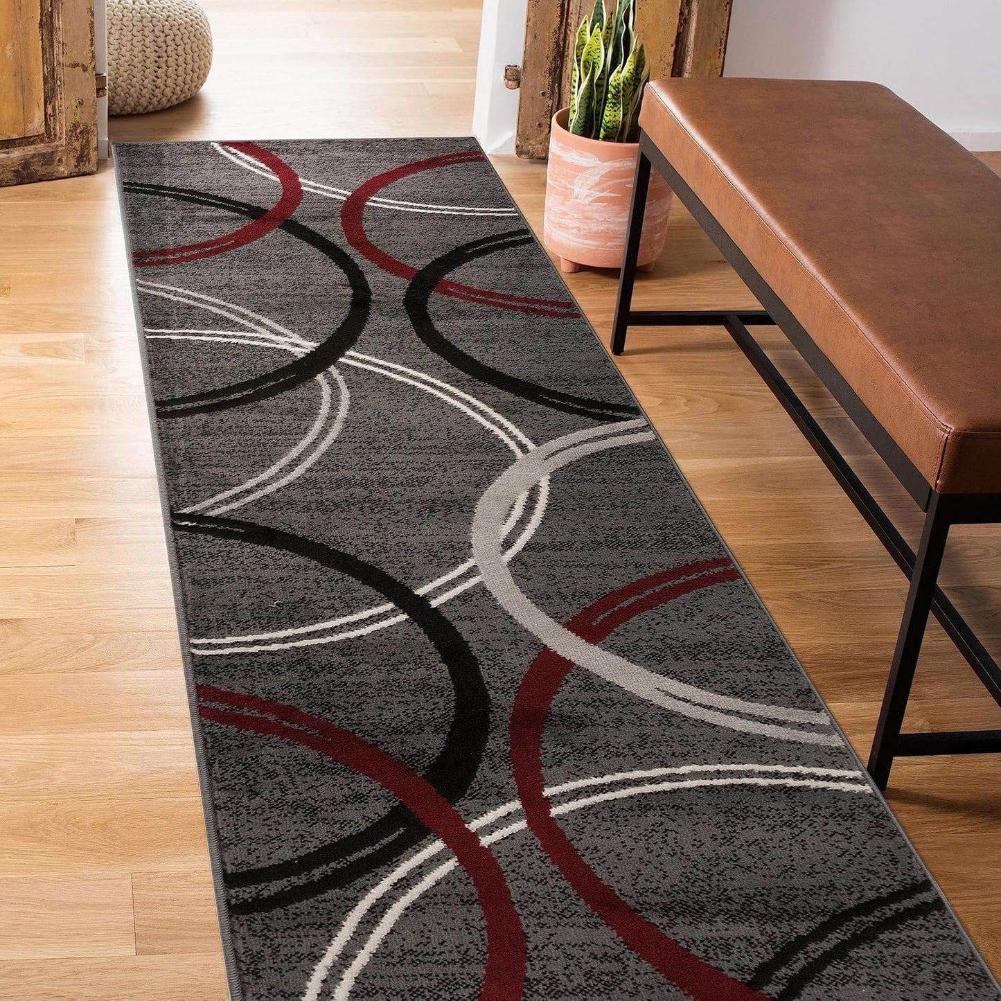 Rugshop Wavy Circles Design Area Rug, Fade-Resistant Carpet for Living Room, Dining Room, or Bedroom, Gray, 5'3" x 7'3"