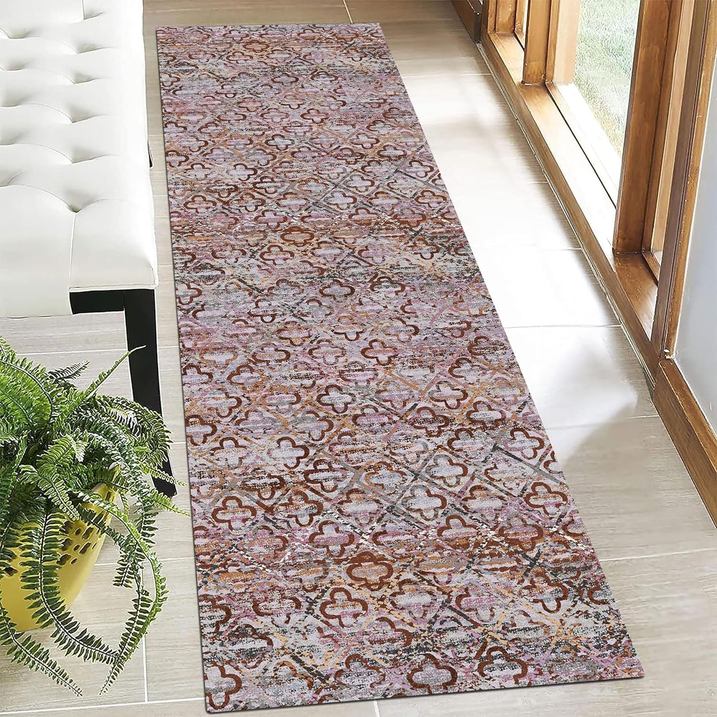 RUGSURE Washable Area Rugs - Perfect for Living Room, Bedroom, Kids Room, Nursery - Stain & Water Resistant Non-Slip, Pet & Child Friendly, Vintage Tribal Area Rugs (Rust, 5' x 7')